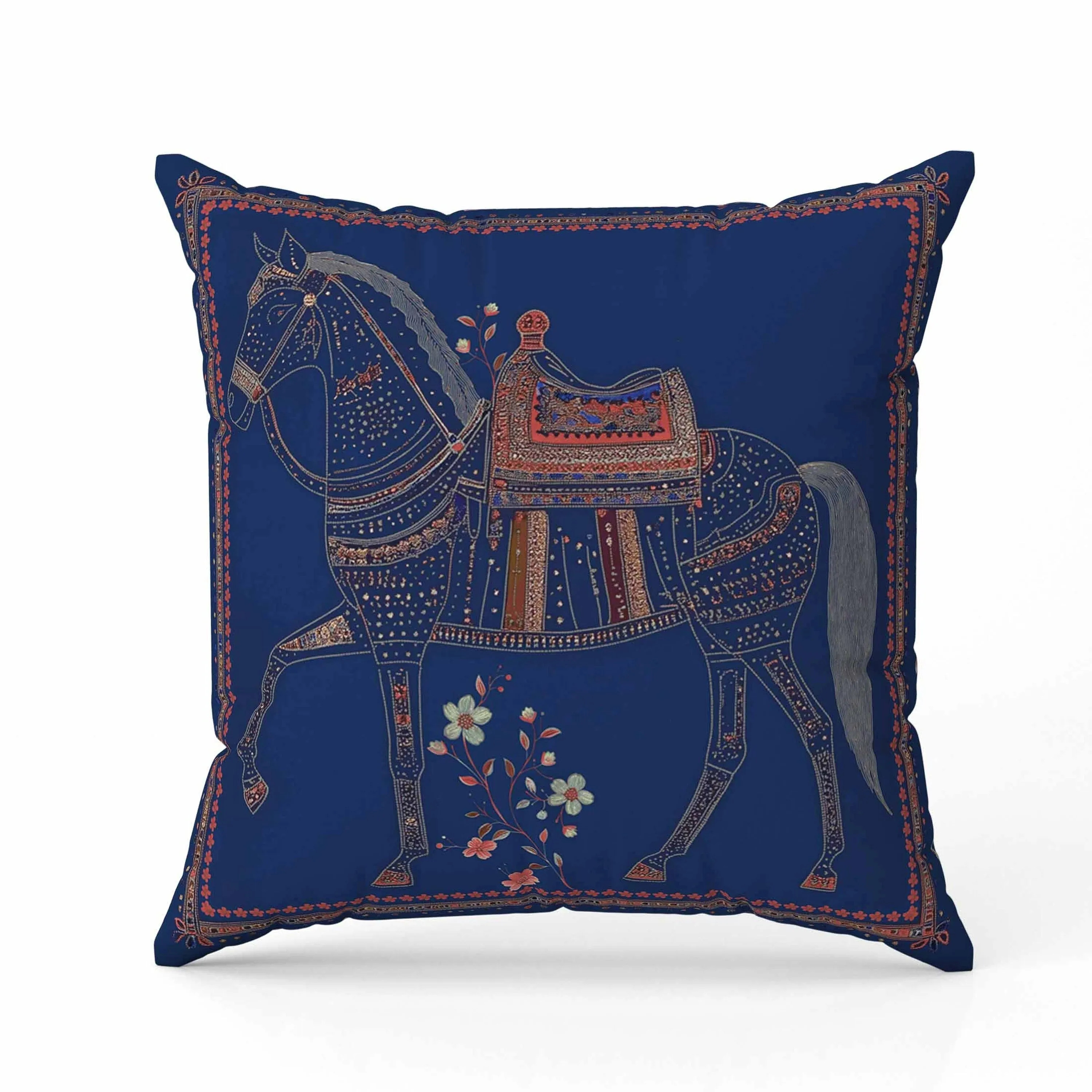 Painted Pony Faux Suede Reversible Throw Pillow Blue and Orange