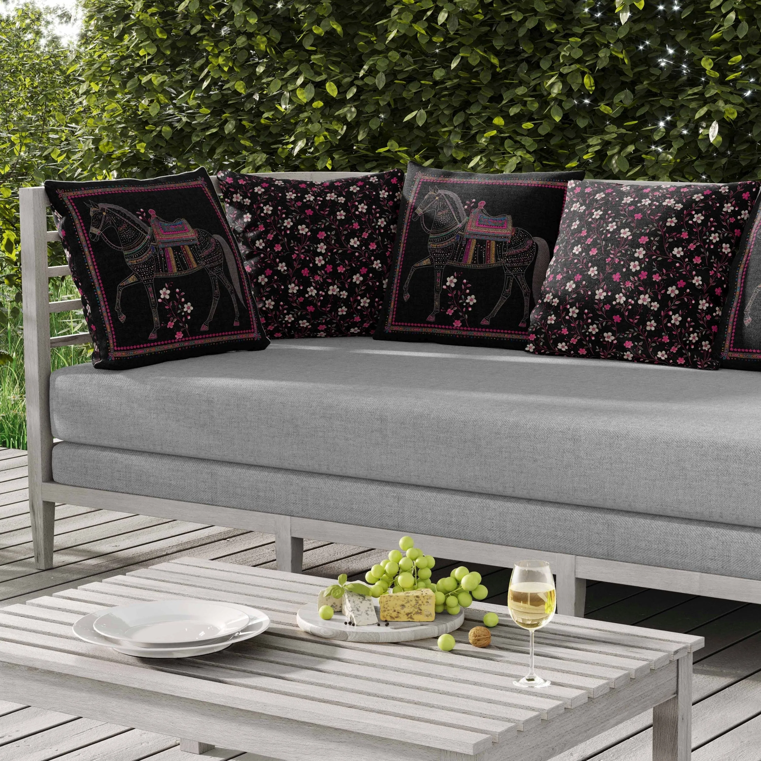 Painted Pony Indoor/Outdoor Reversible Throw Pillow Black and Pink