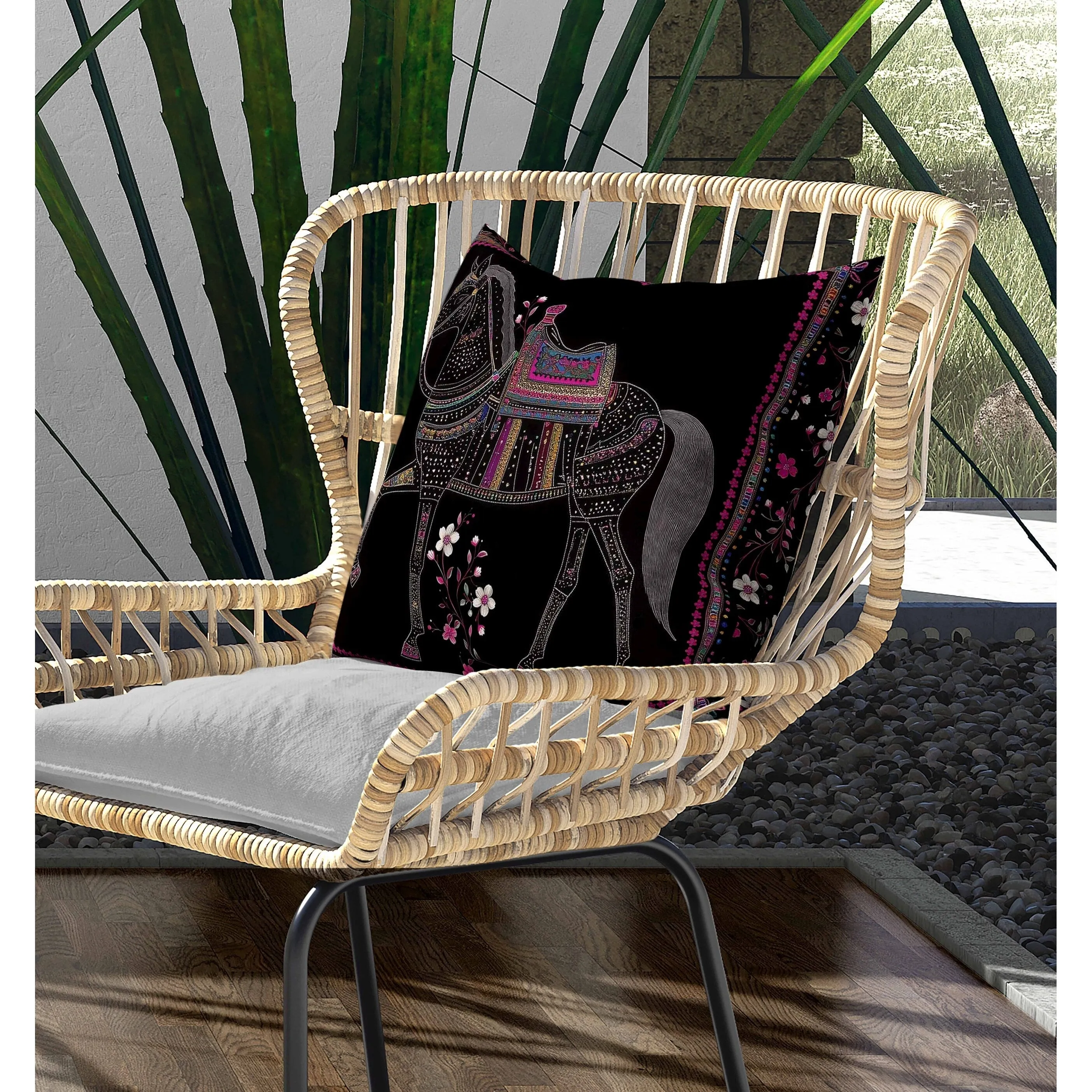 Painted Pony Indoor/Outdoor Reversible Throw Pillow Black and Pink