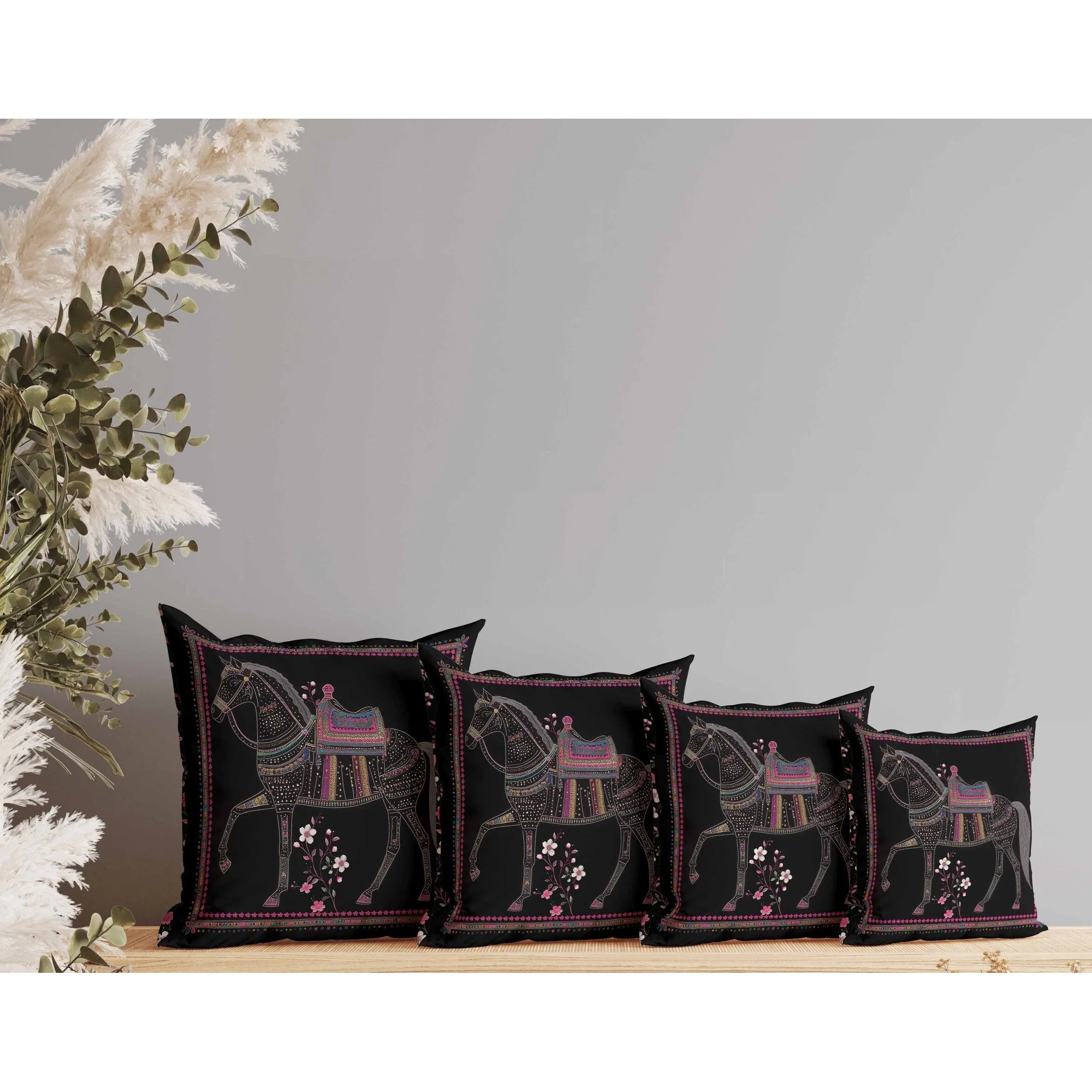 Painted Pony Indoor/Outdoor Reversible Throw Pillow Black and Pink
