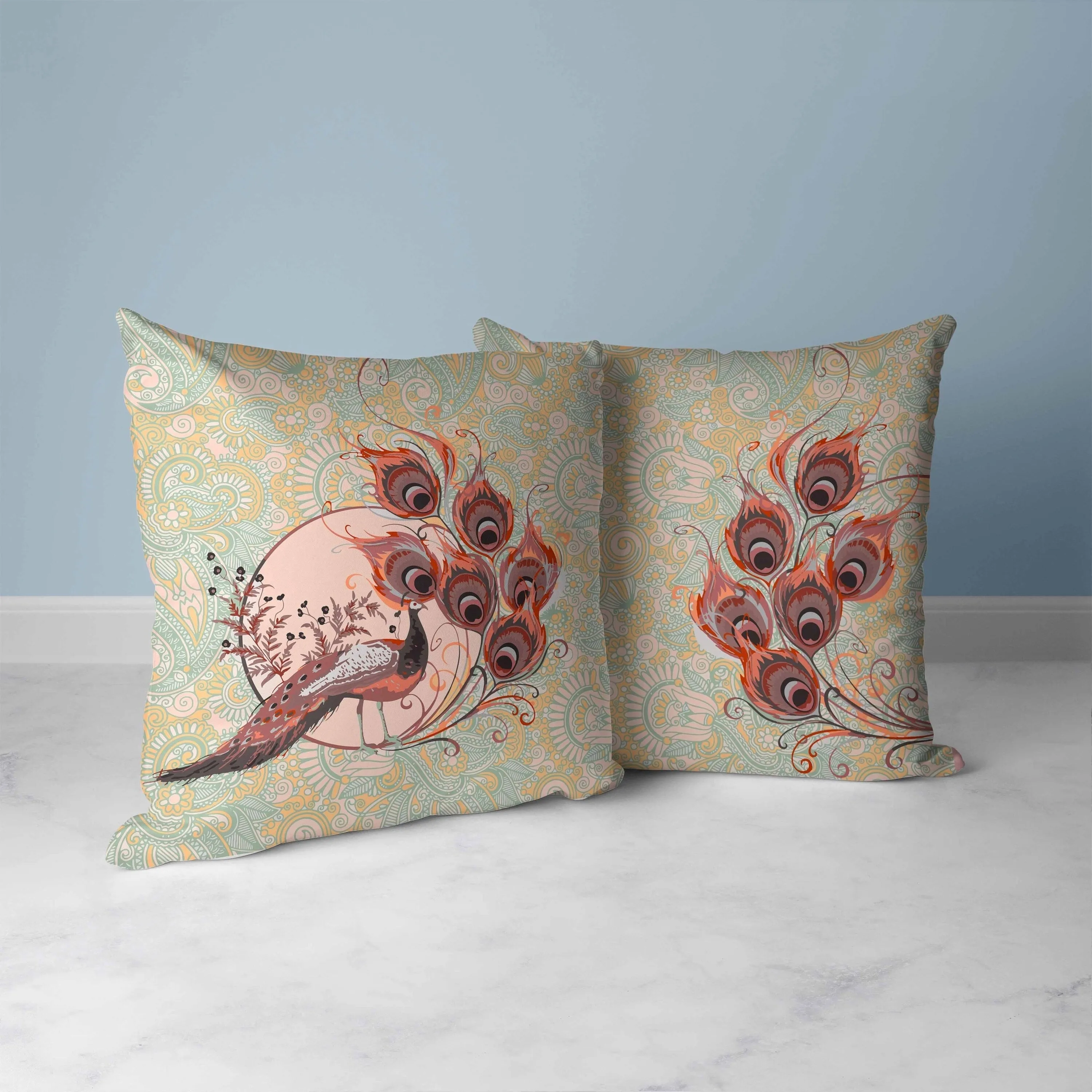 Paisley Peacock Dreams Faux Suede Reversible Throw Pillow Cambridge and Blue
