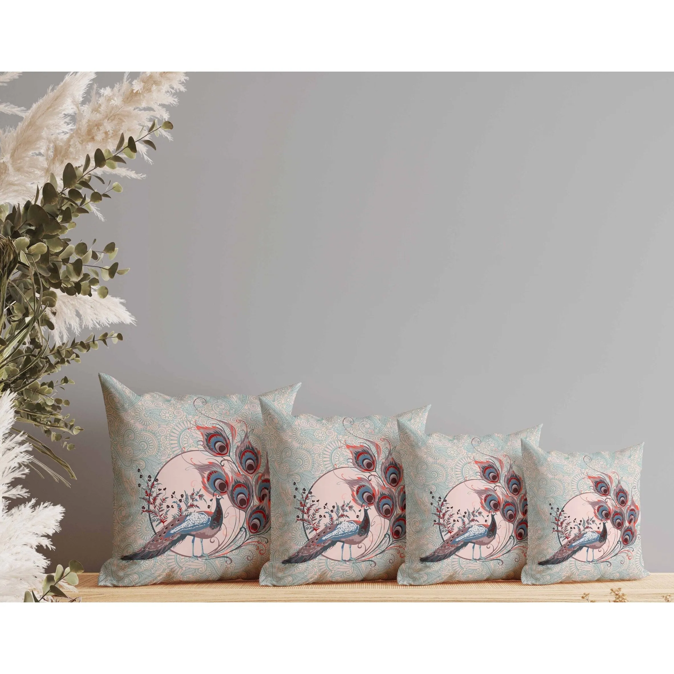 Paisley Peacock Dreams Faux Suede Reversible Throw Pillow Pink and Opal