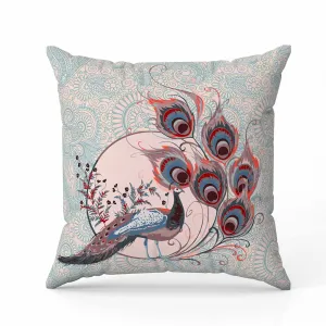 Paisley Peacock Dreams Faux Suede Reversible Throw Pillow Pink and Opal