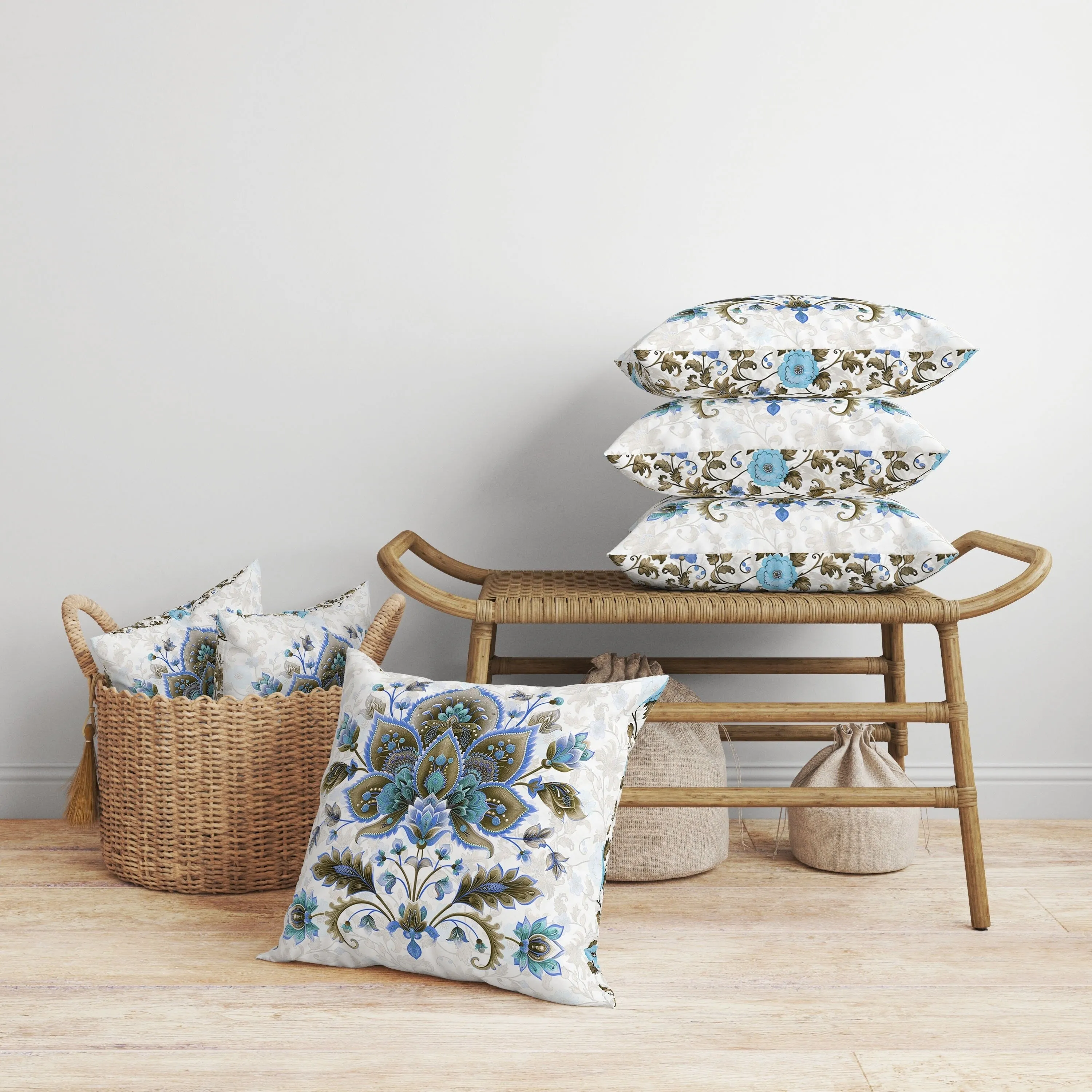 Paisley Petal Melody Faux Suede Reversible Throw Pillow Blue and Copper
