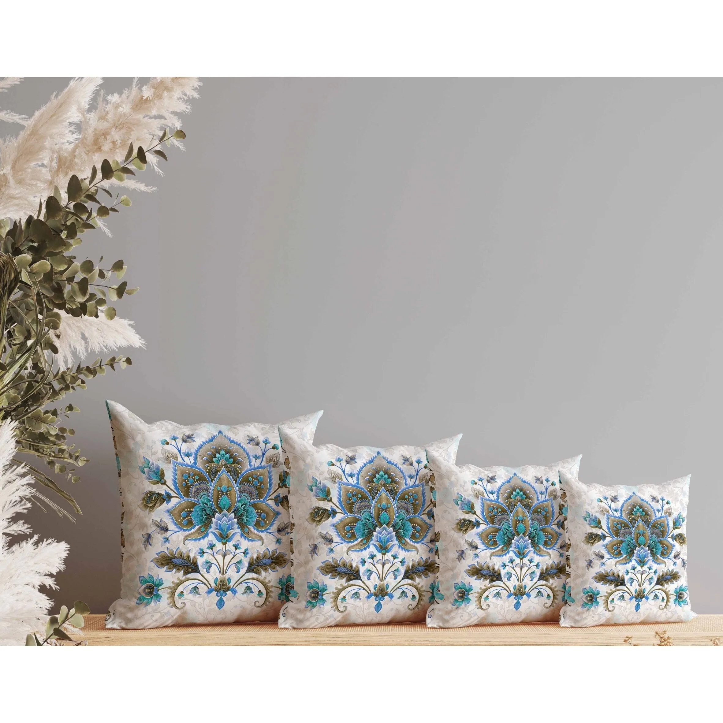 Paisley Petal Melody Faux Suede Reversible Throw Pillow Blue and Copper