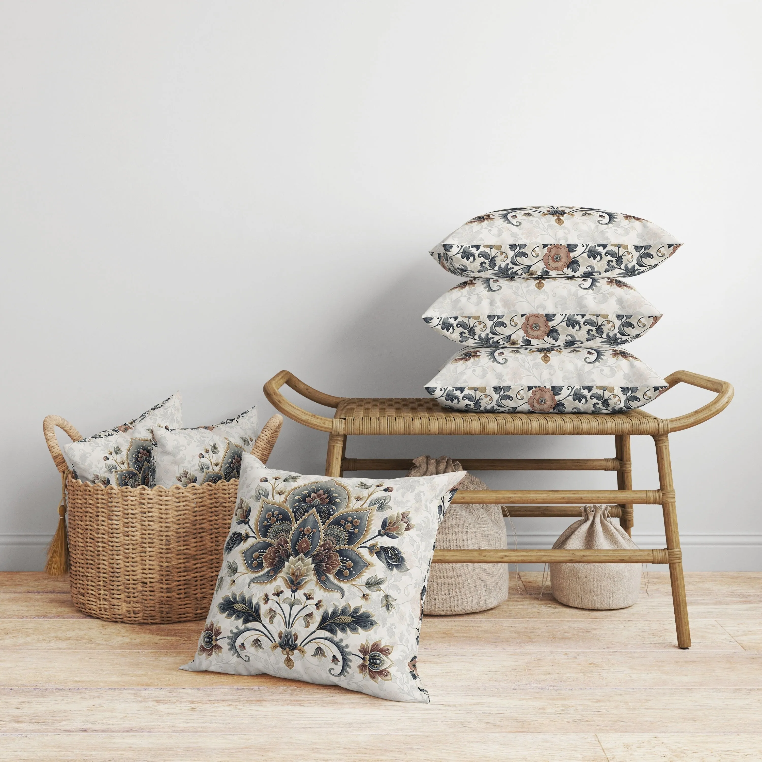 Paisley Petal Melody Faux Suede Reversible Throw Pillow Gray and Copper