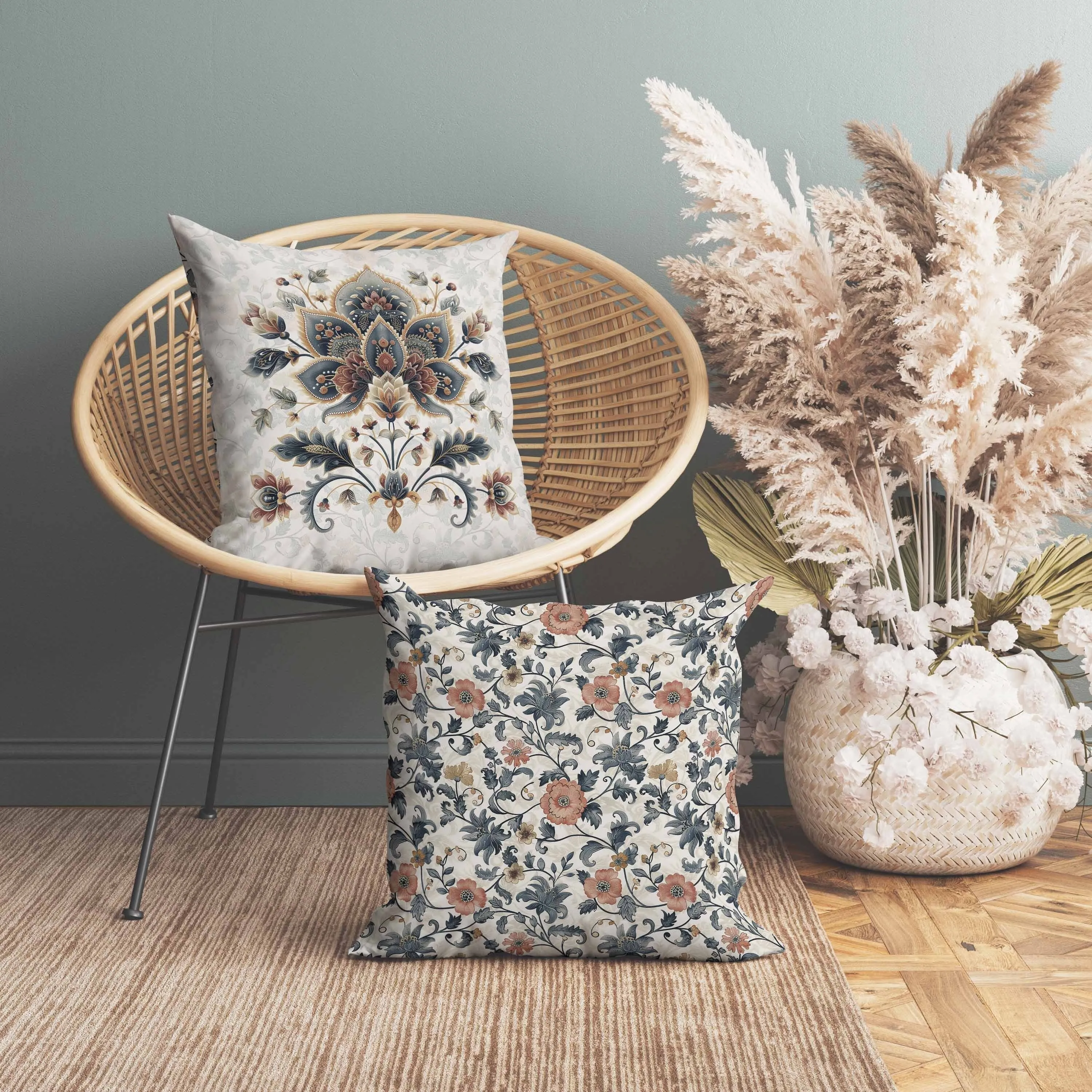 Paisley Petal Melody Faux Suede Reversible Throw Pillow Gray and Copper