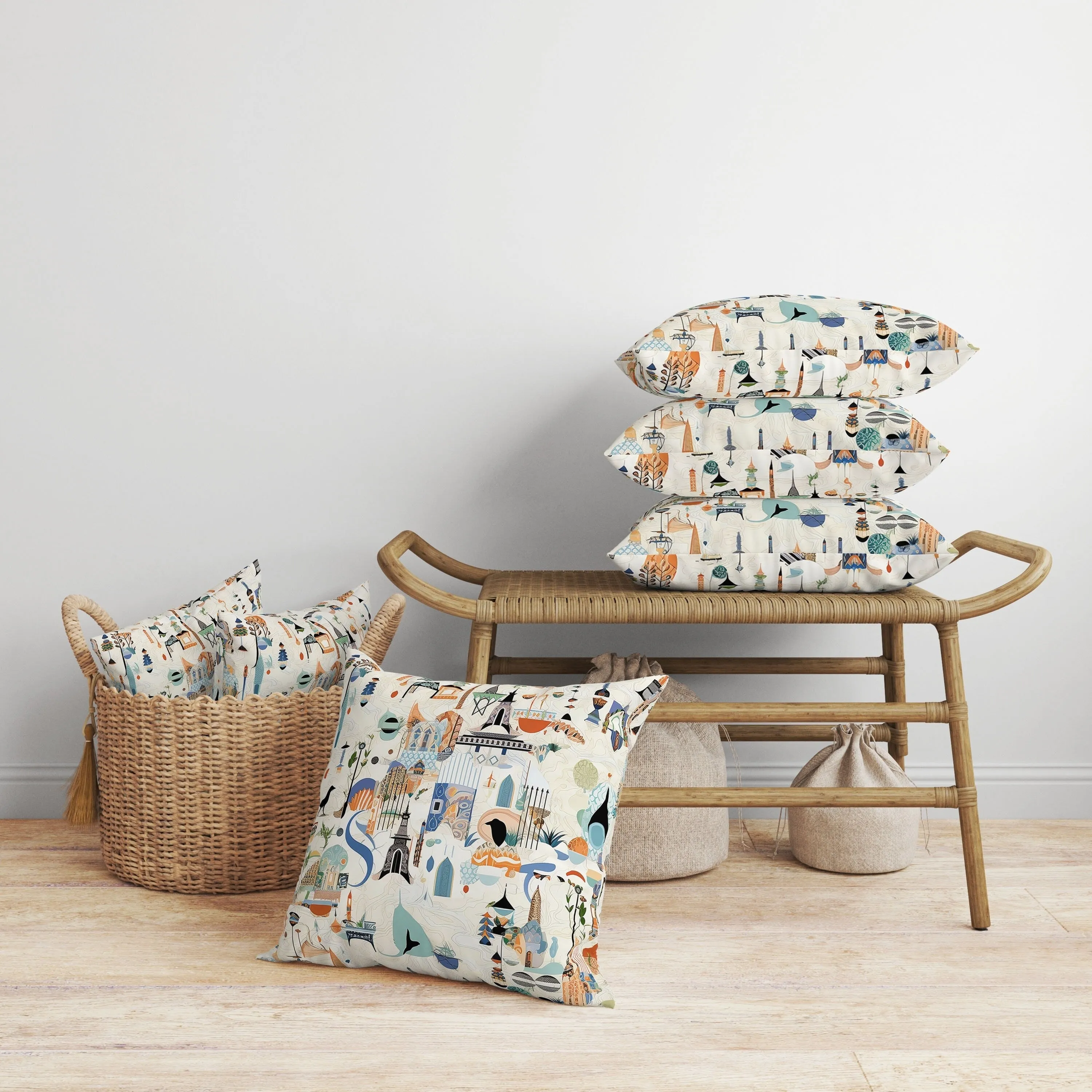 Palace Portraits Faux Suede Reversible Throw Pillow Beige and Multi