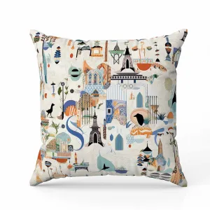 Palace Portraits Faux Suede Reversible Throw Pillow Beige and Multi