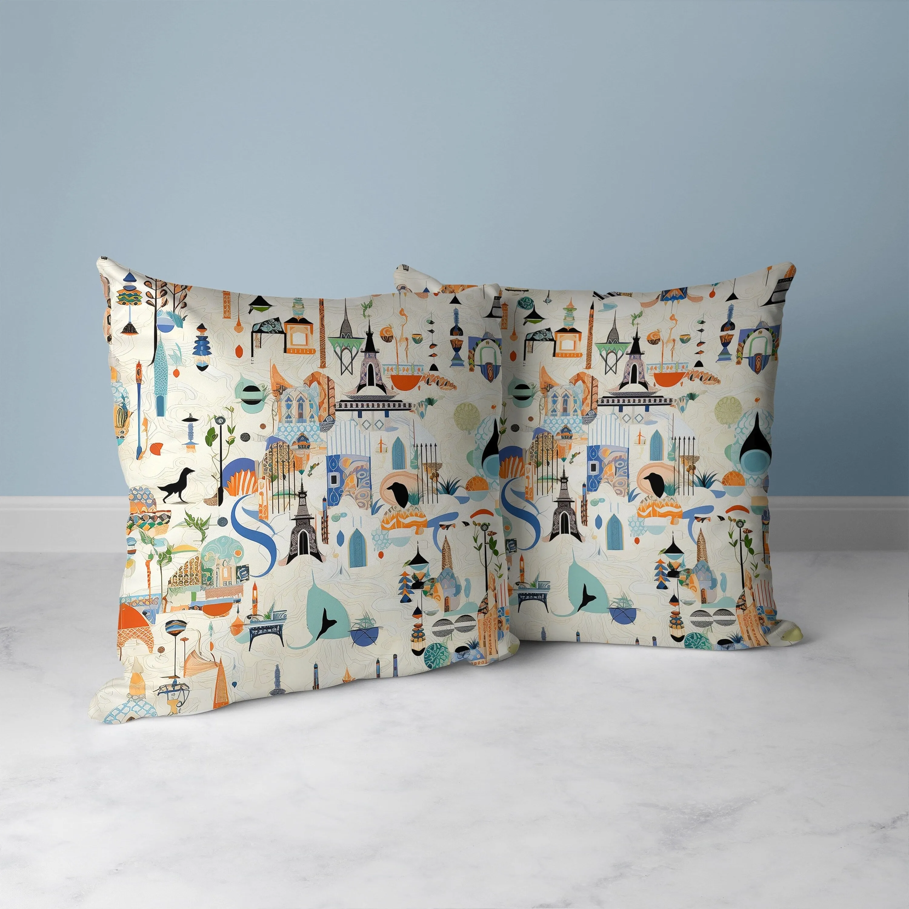 Palace Portraits Faux Suede Reversible Throw Pillow Beige and Multi