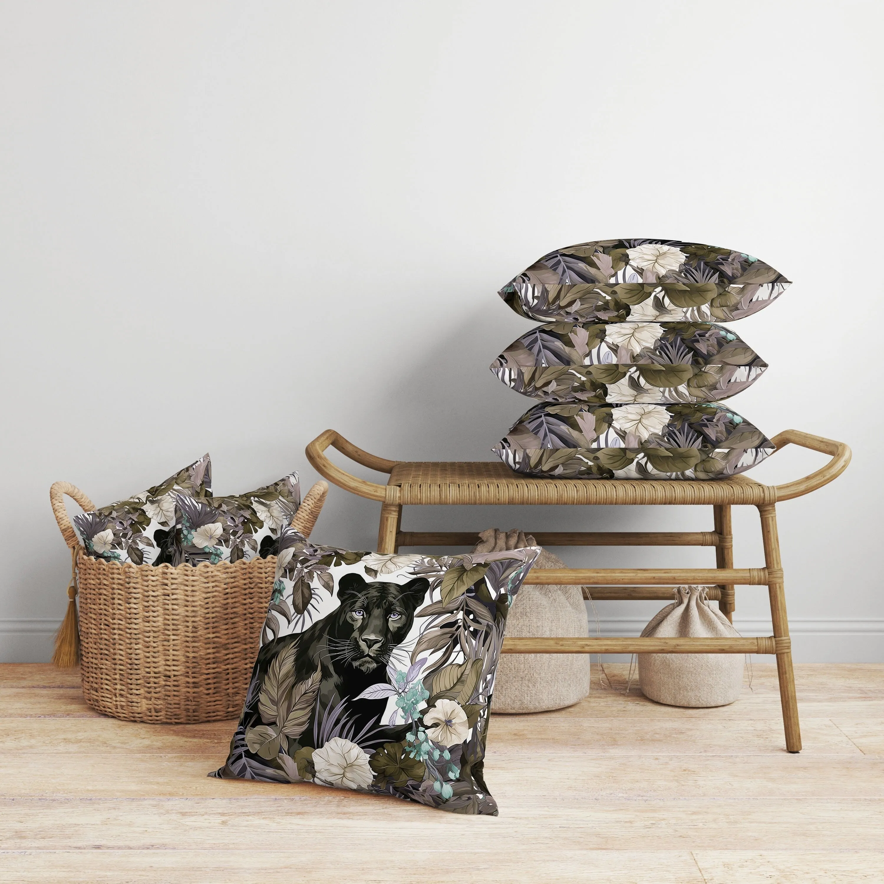 Panther Tropic Twilight Faux Suede Reversible Throw Pillow Black and Olive