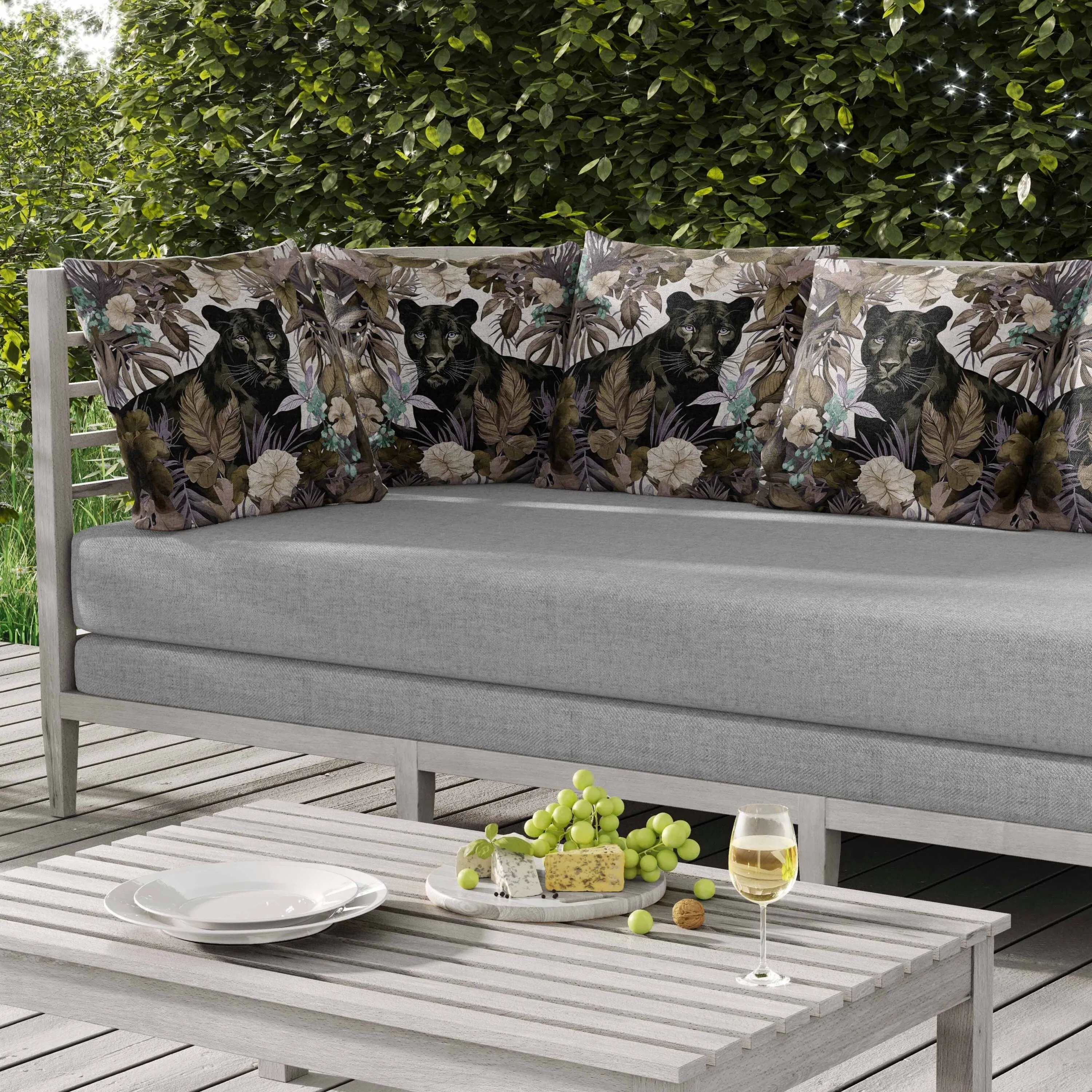 Panther Tropic Twilight Indoor/Outdoor Reversible Throw Pillow Black and Olive