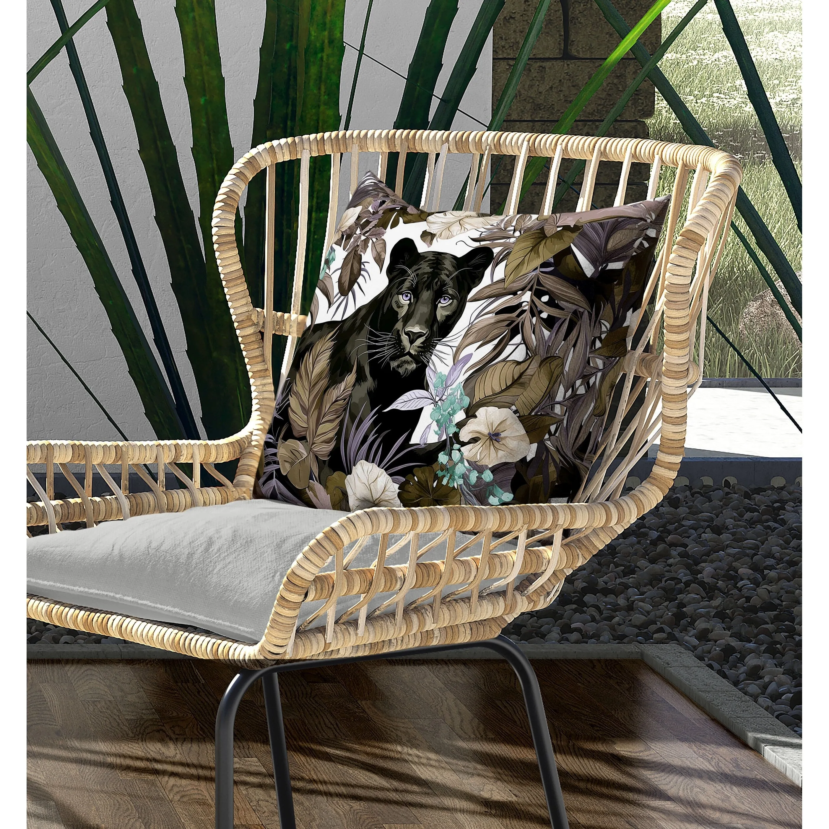 Panther Tropic Twilight Indoor/Outdoor Reversible Throw Pillow Black and Olive