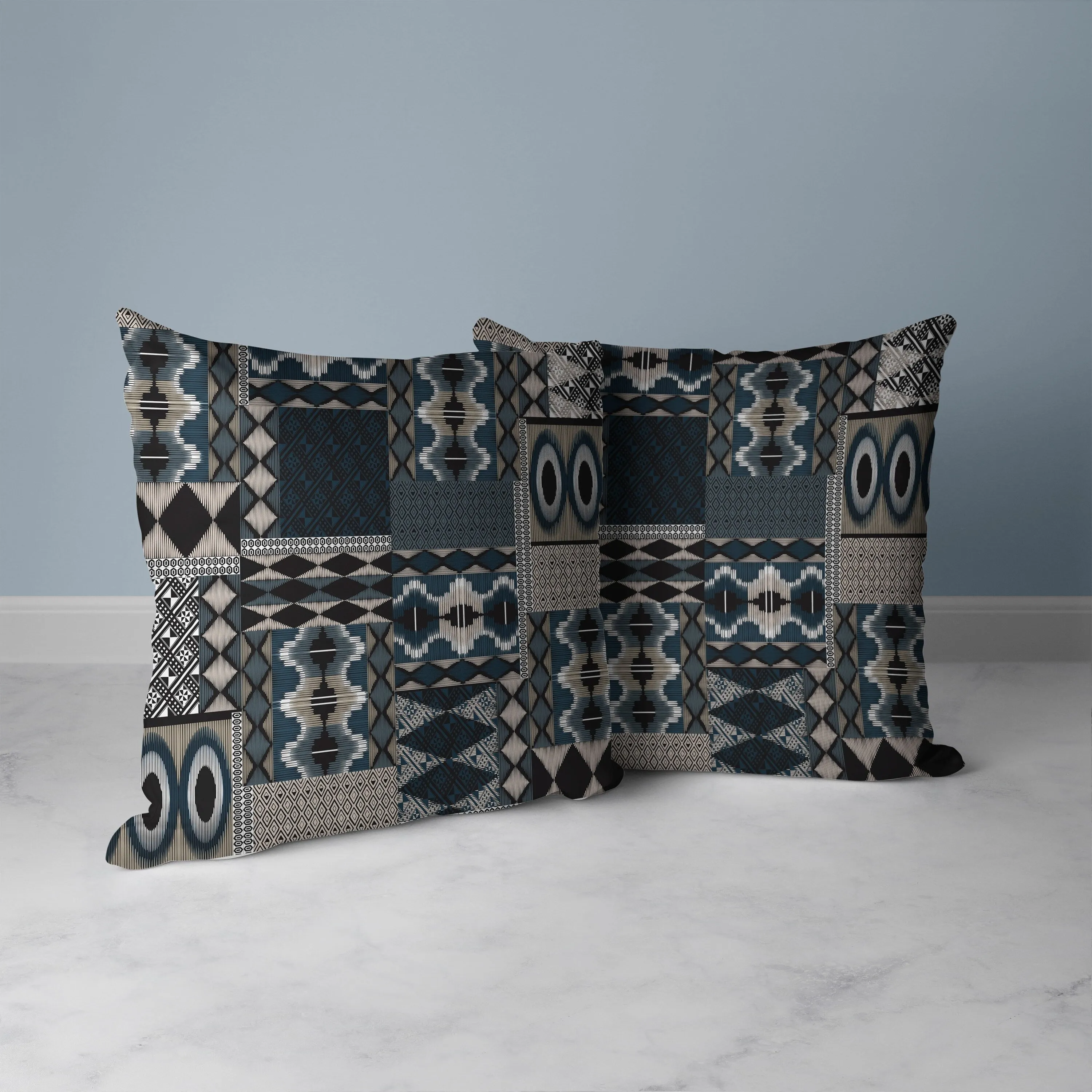 Patched Perfection Faux Suede Reversible Throw Pillow Beige and Charcoal