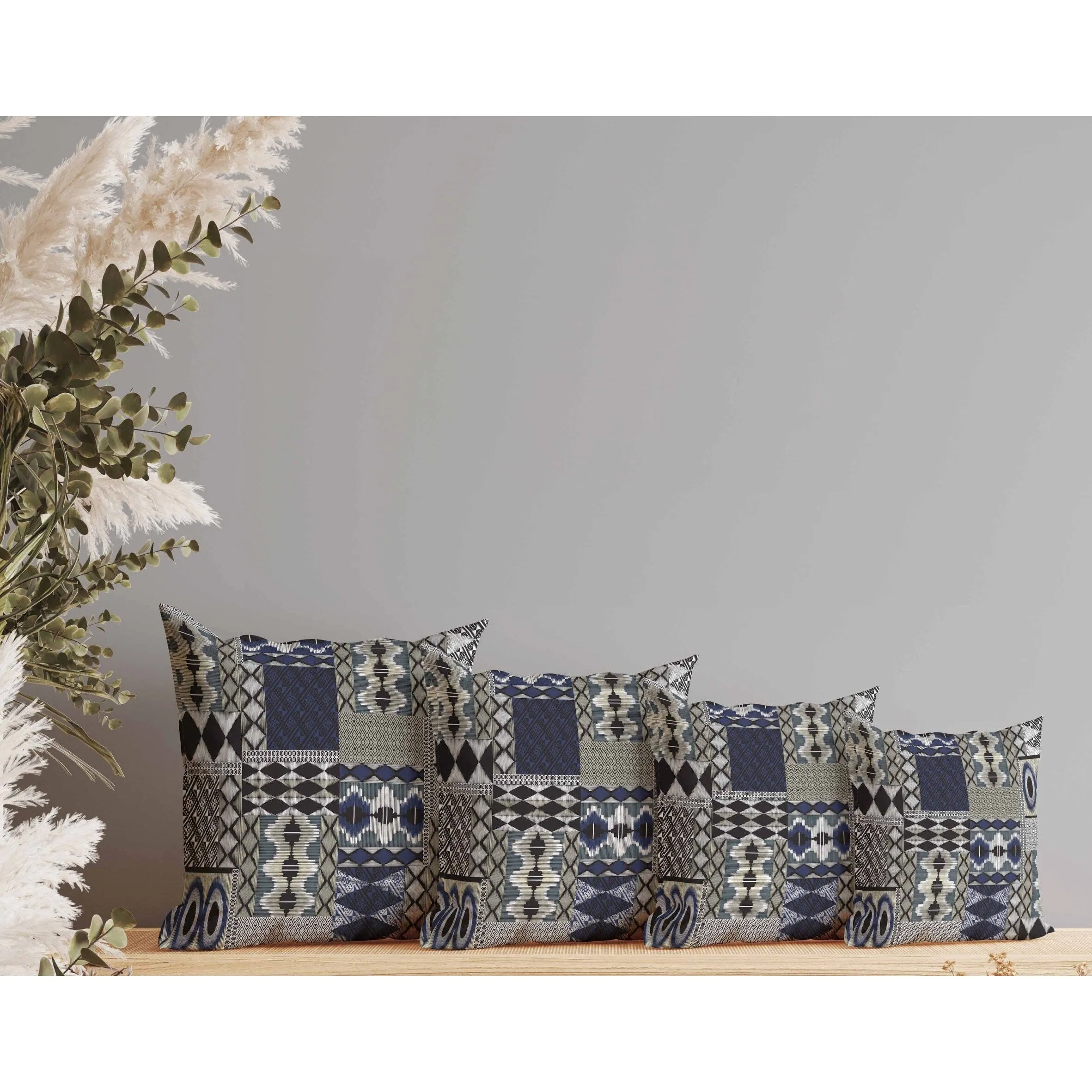 Patched Perfection Faux Suede Reversible Throw Pillow Grey and Blue
