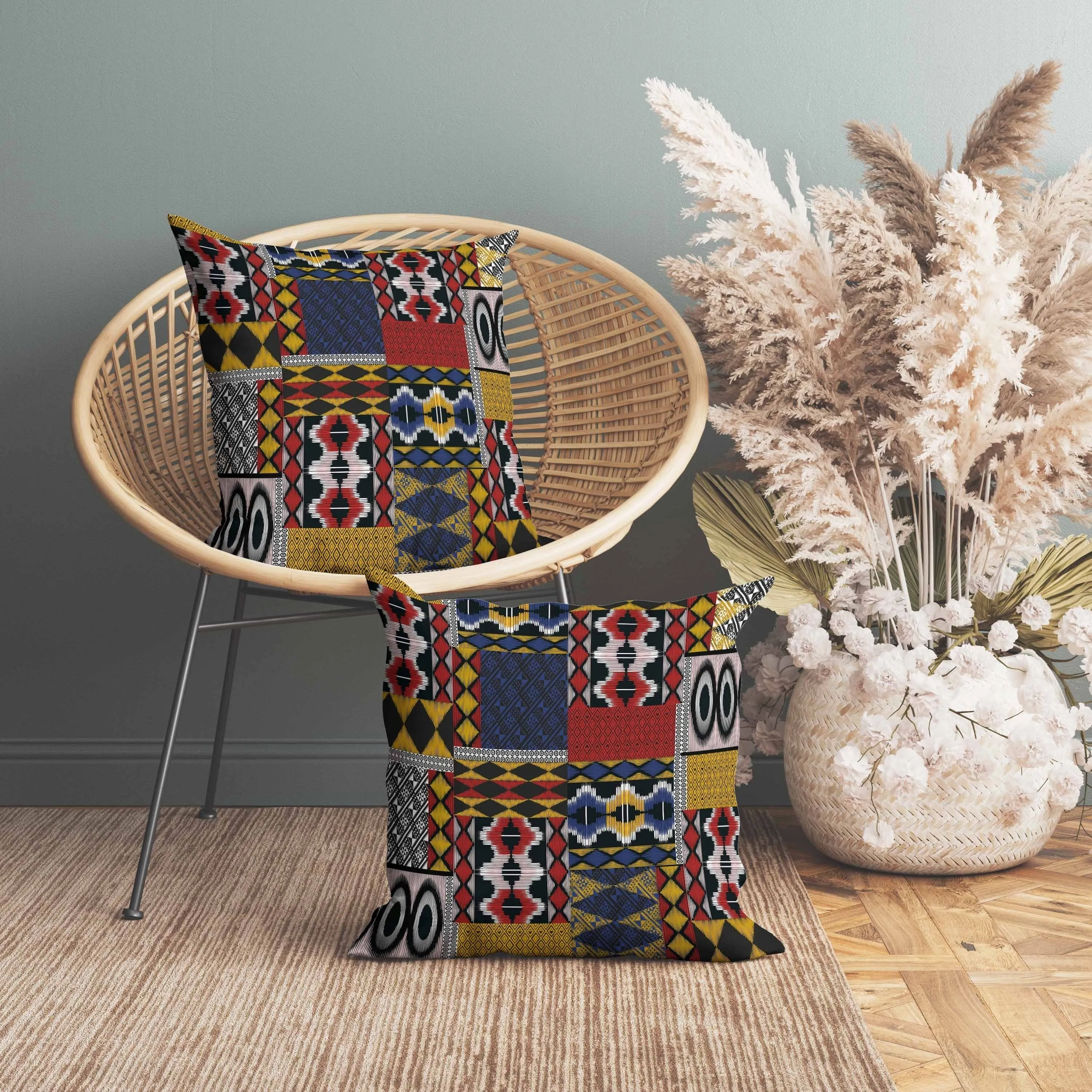 Patched Perfection Faux Suede Reversible Throw Pillow Yellow and Red