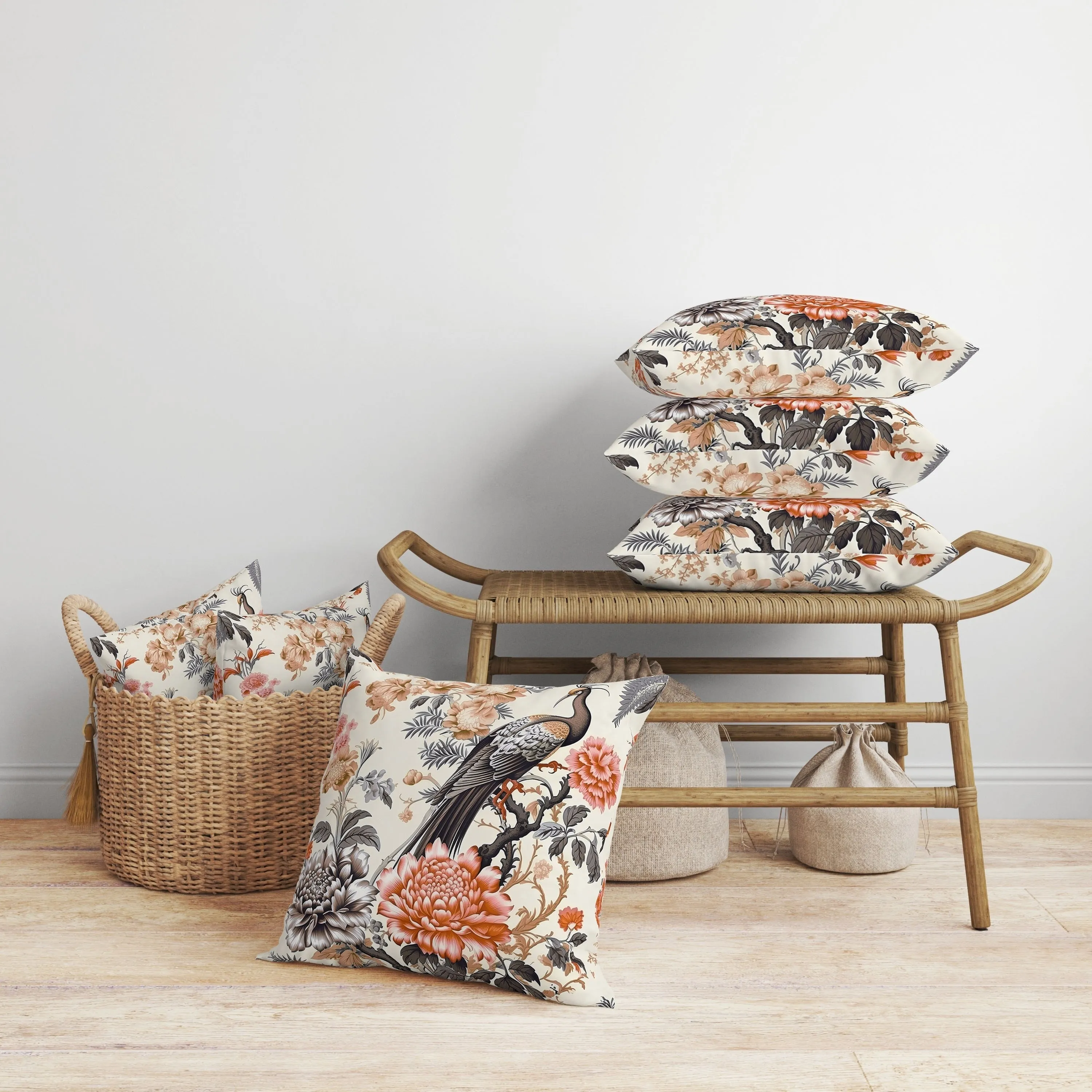 Peacock Panache Faux Suede Reversible Throw Pillow Beige and Brown