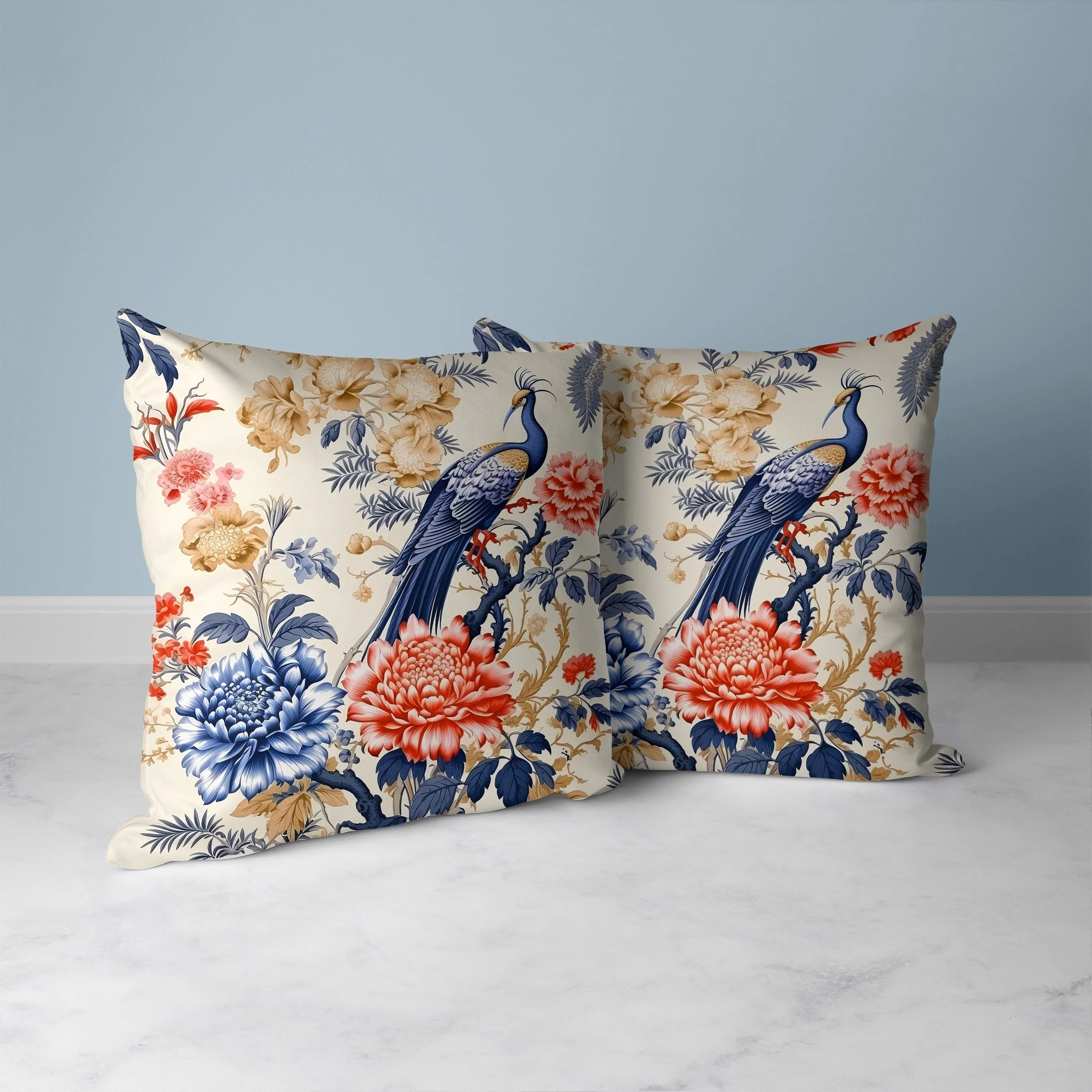 Peacock Panache Faux Suede Reversible Throw Pillow Beige and Grey