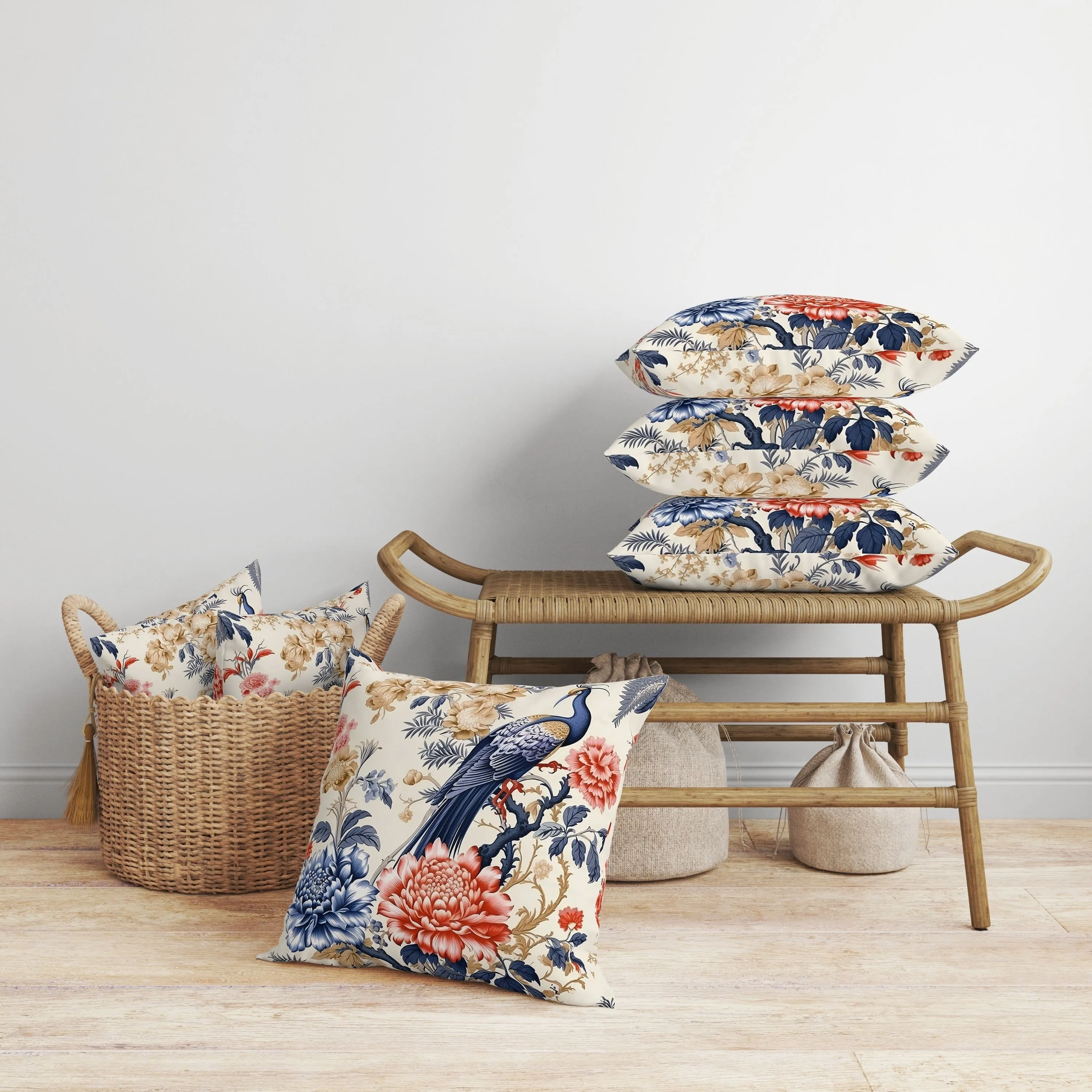 Peacock Panache Faux Suede Reversible Throw Pillow Beige and Grey