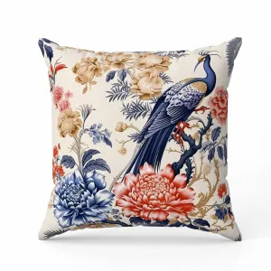 Peacock Panache Indoor/Outdoor Reversible Throw Pillow Beige and Grey
