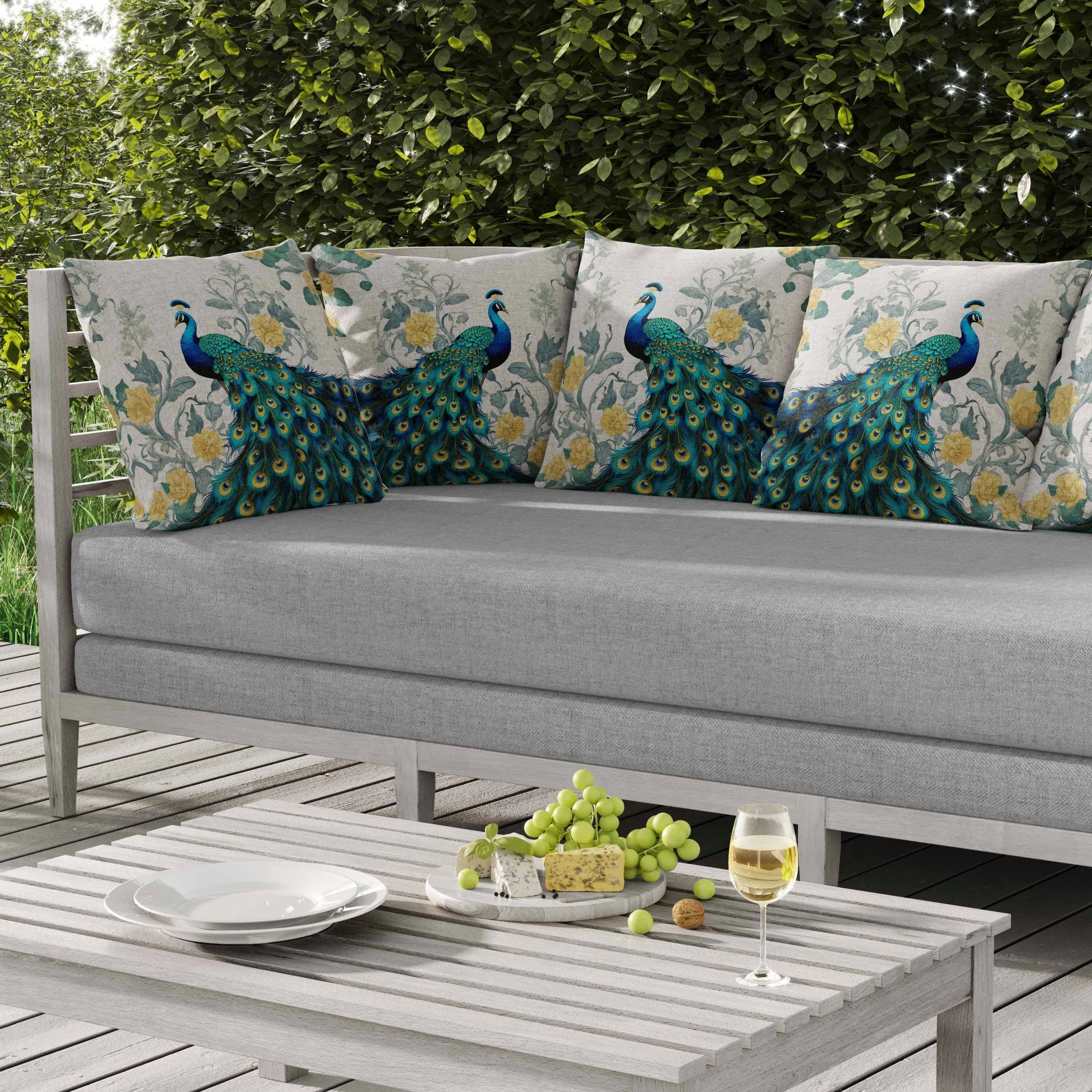 Peacock Secrets Indoor/Outdoor Reversible Throw Pillow Teal and Gold
