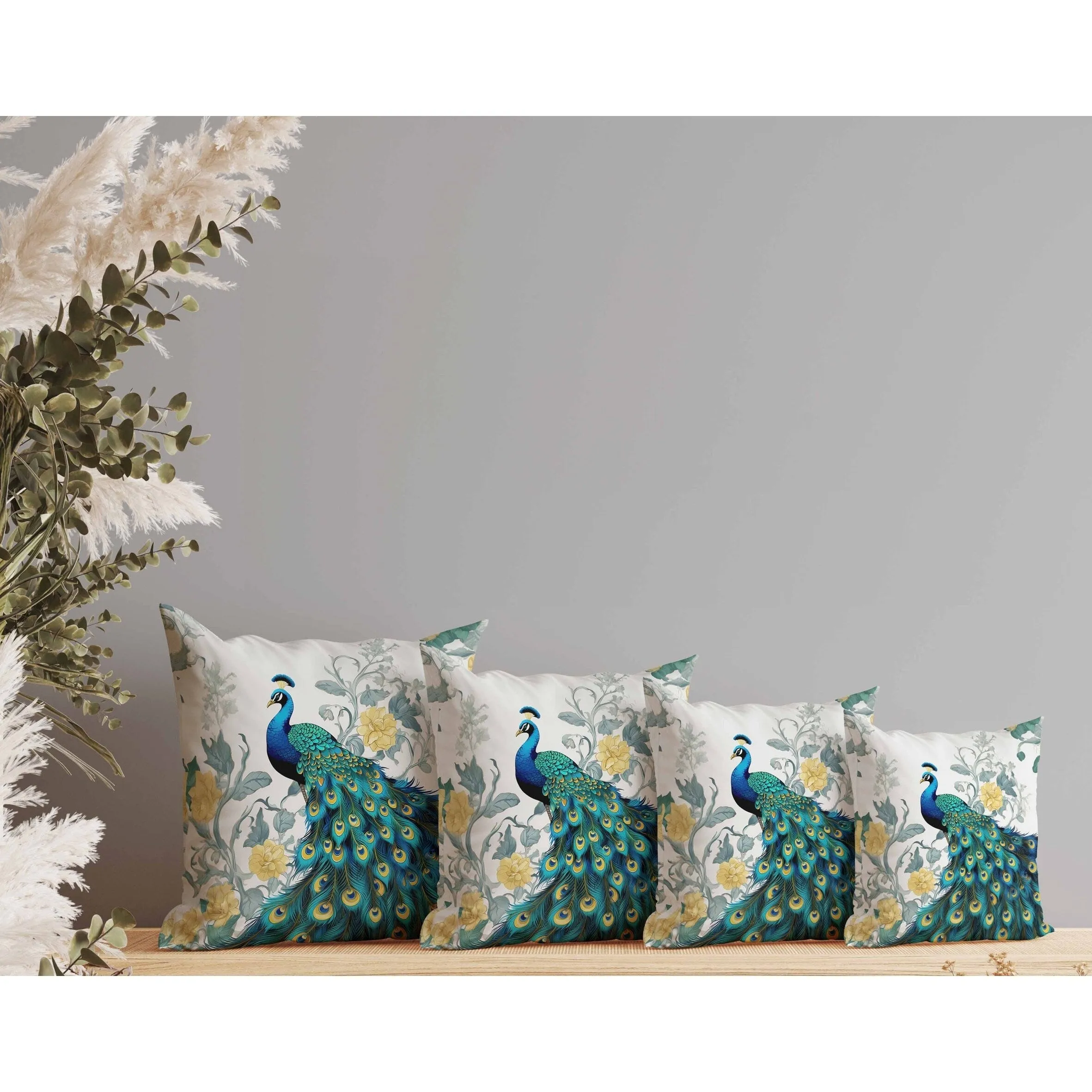 Peacock Secrets Indoor/Outdoor Reversible Throw Pillow Teal and Gold