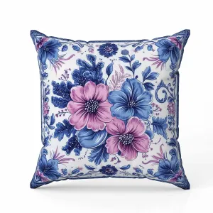 Periwinkle Pattern Faux Suede Reversible Throw Pillow Blue and Pink