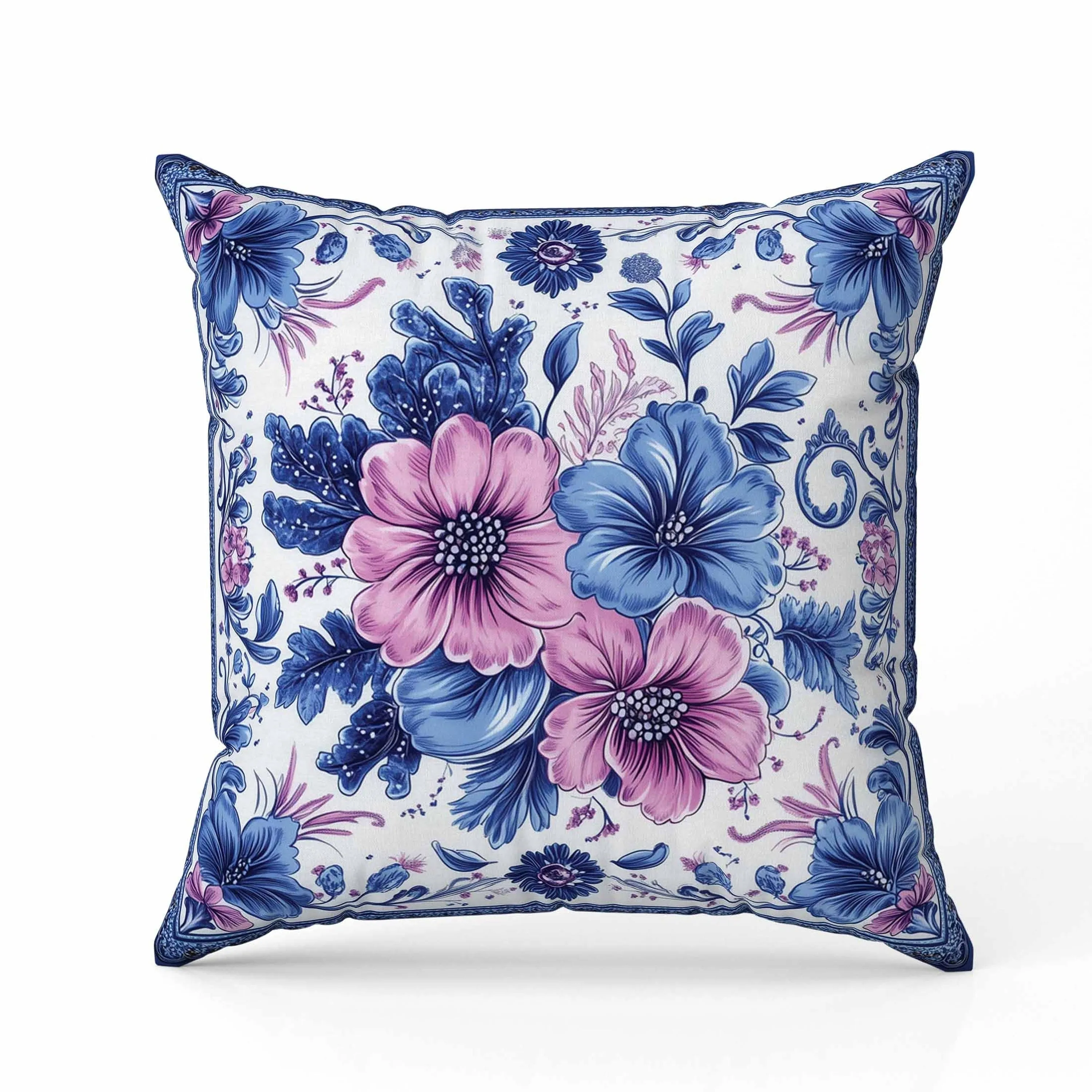 Periwinkle Pattern Faux Suede Reversible Throw Pillow Blue and Pink
