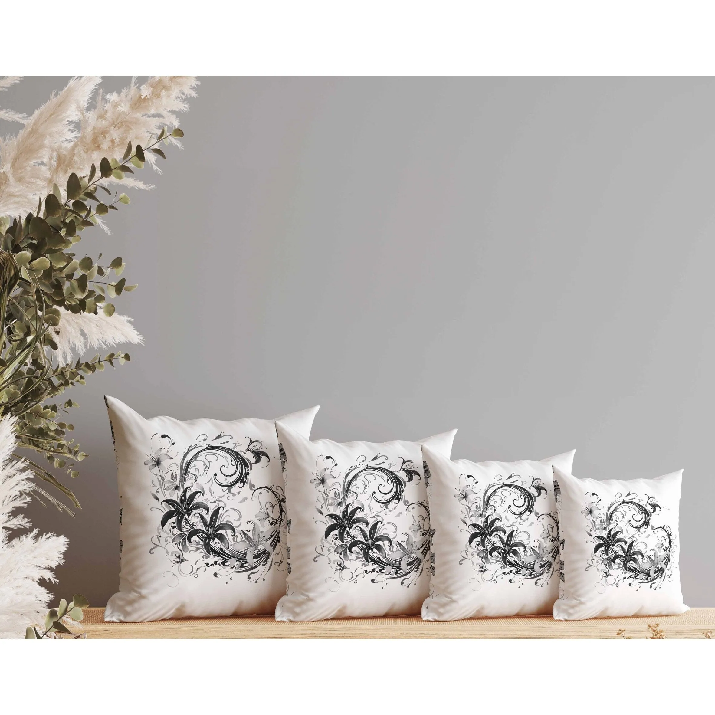 Petal and Swirl Faux Suede Reversible Throw Pillow White and Grey