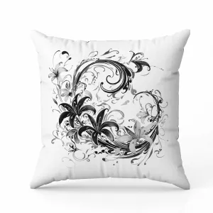 Petal and Swirl Faux Suede Reversible Throw Pillow White and Grey