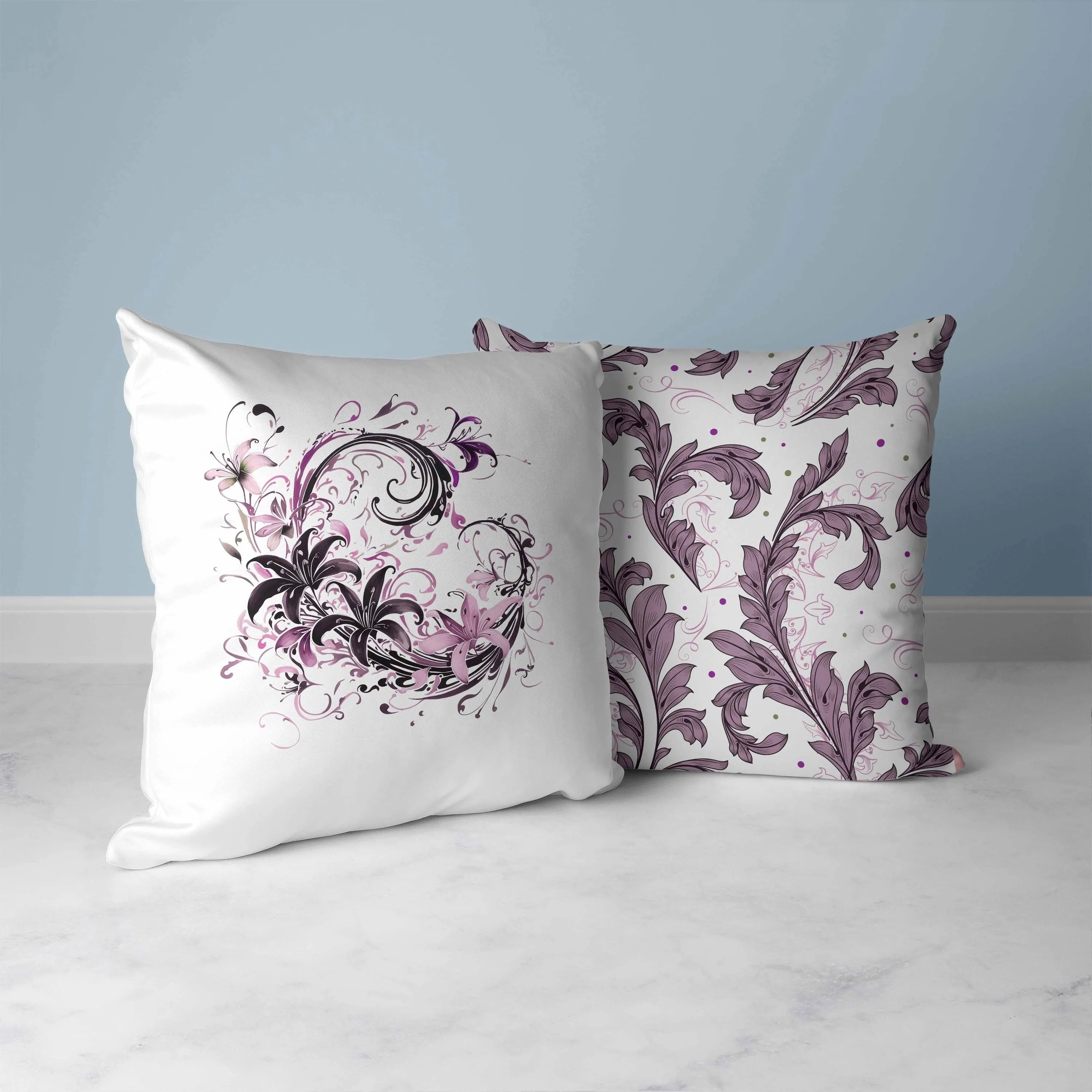 Petal and Swirl Faux Suede Reversible Throw Pillow White and Purple