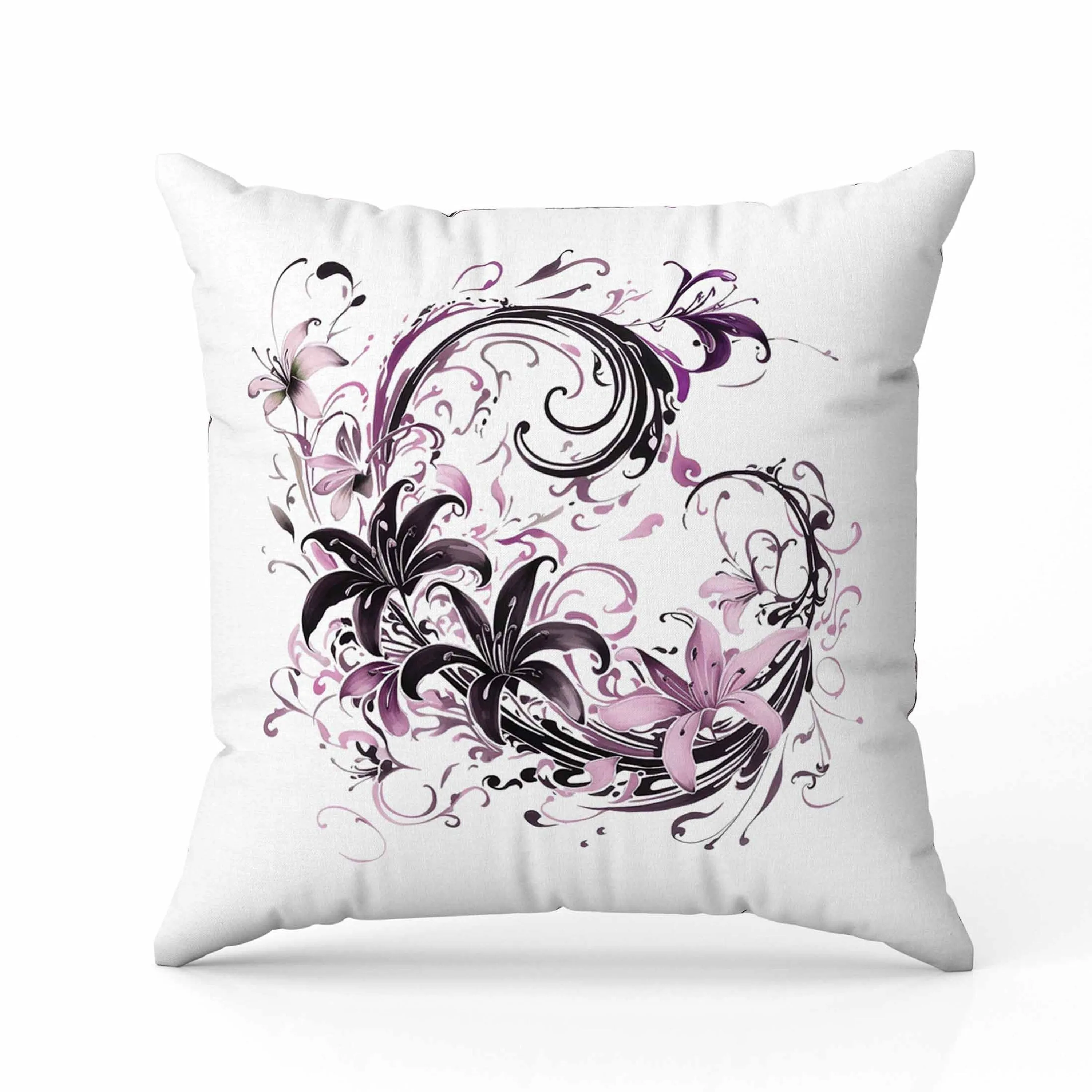Petal and Swirl Faux Suede Reversible Throw Pillow White and Purple