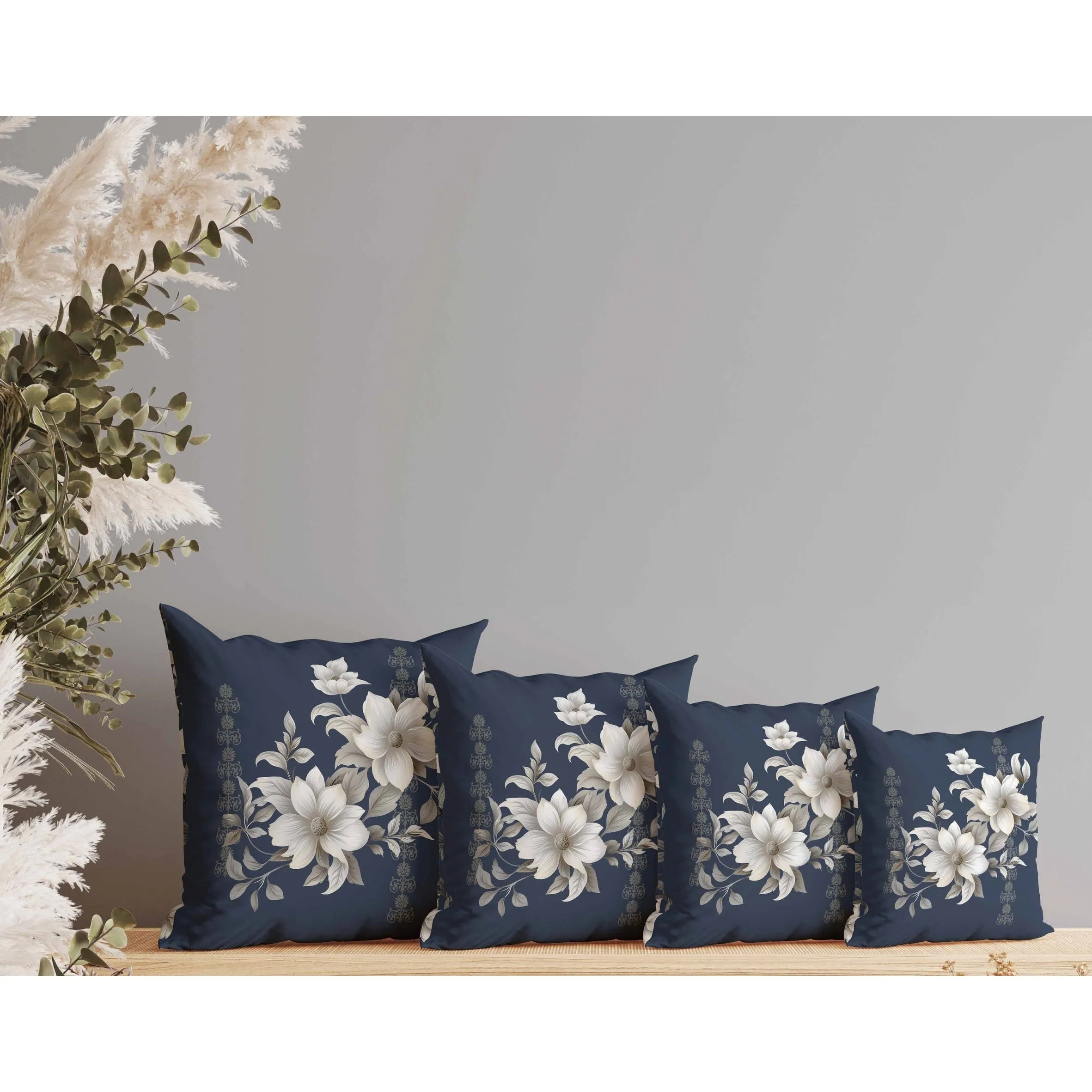 Petal Perfection Faux Suede Reversible Throw Pillow Blue and Cream