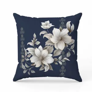 Petal Perfection Faux Suede Reversible Throw Pillow Blue and Cream