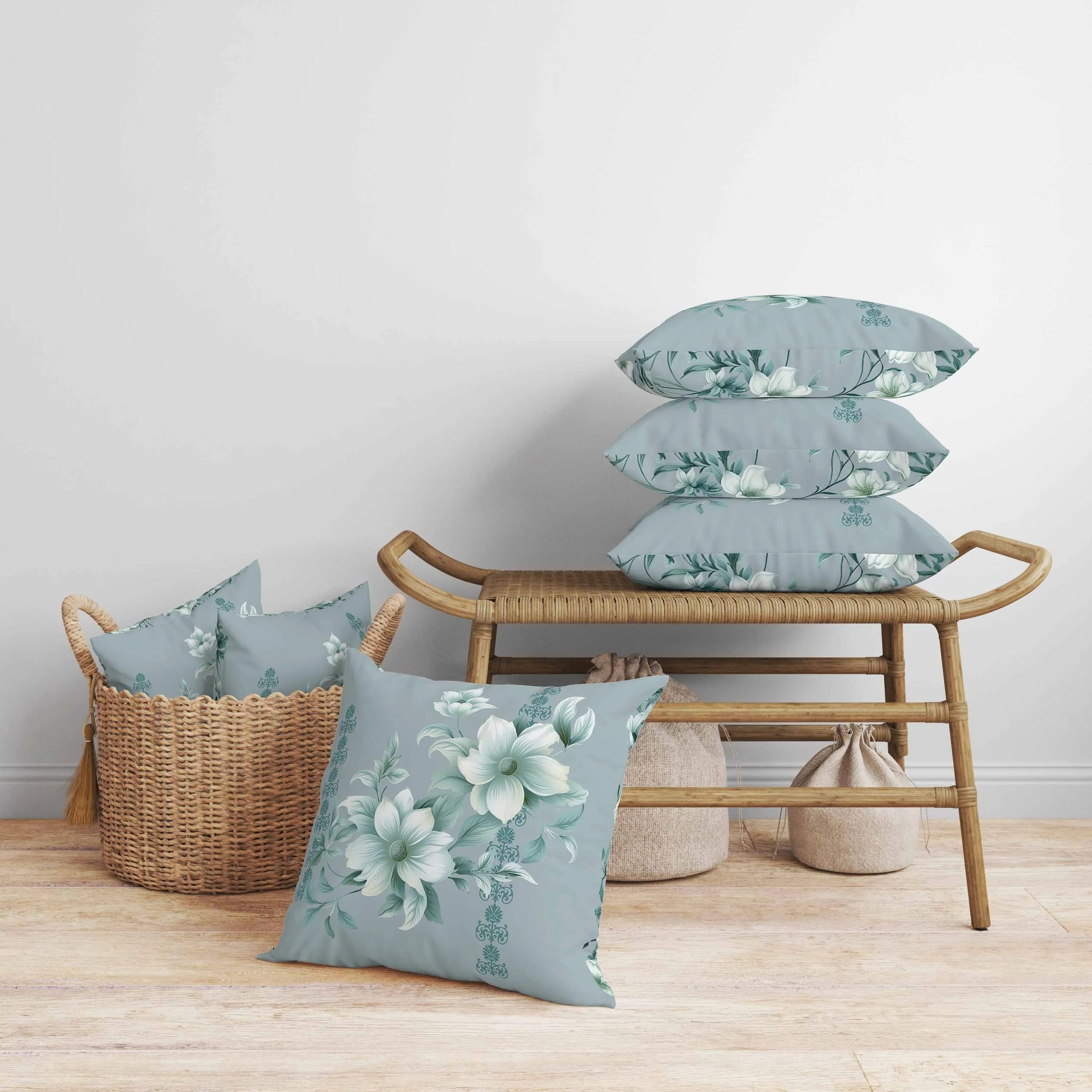 Petal Perfection Faux Suede Reversible Throw Pillow Mint and Green