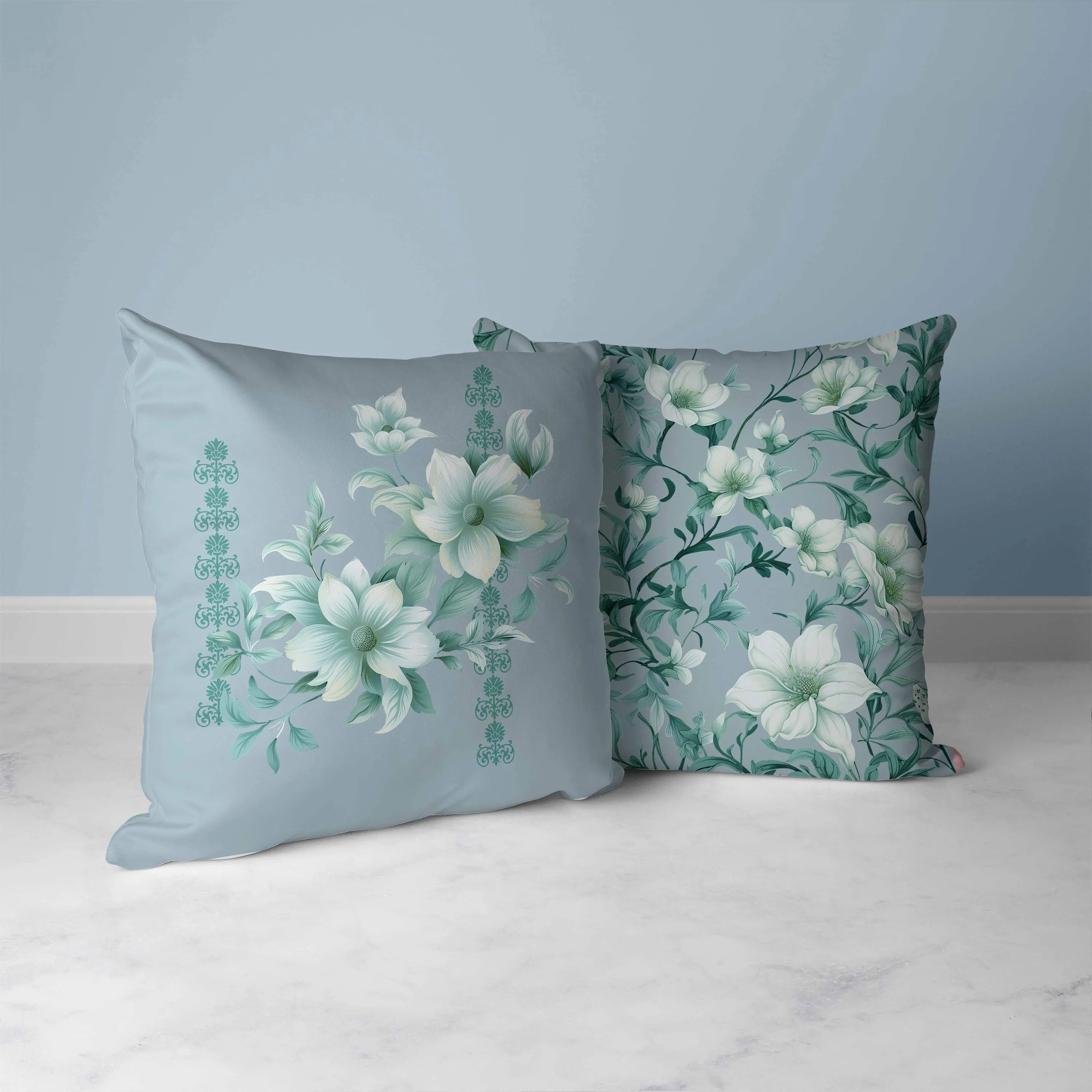 Petal Perfection Faux Suede Reversible Throw Pillow Mint and Green