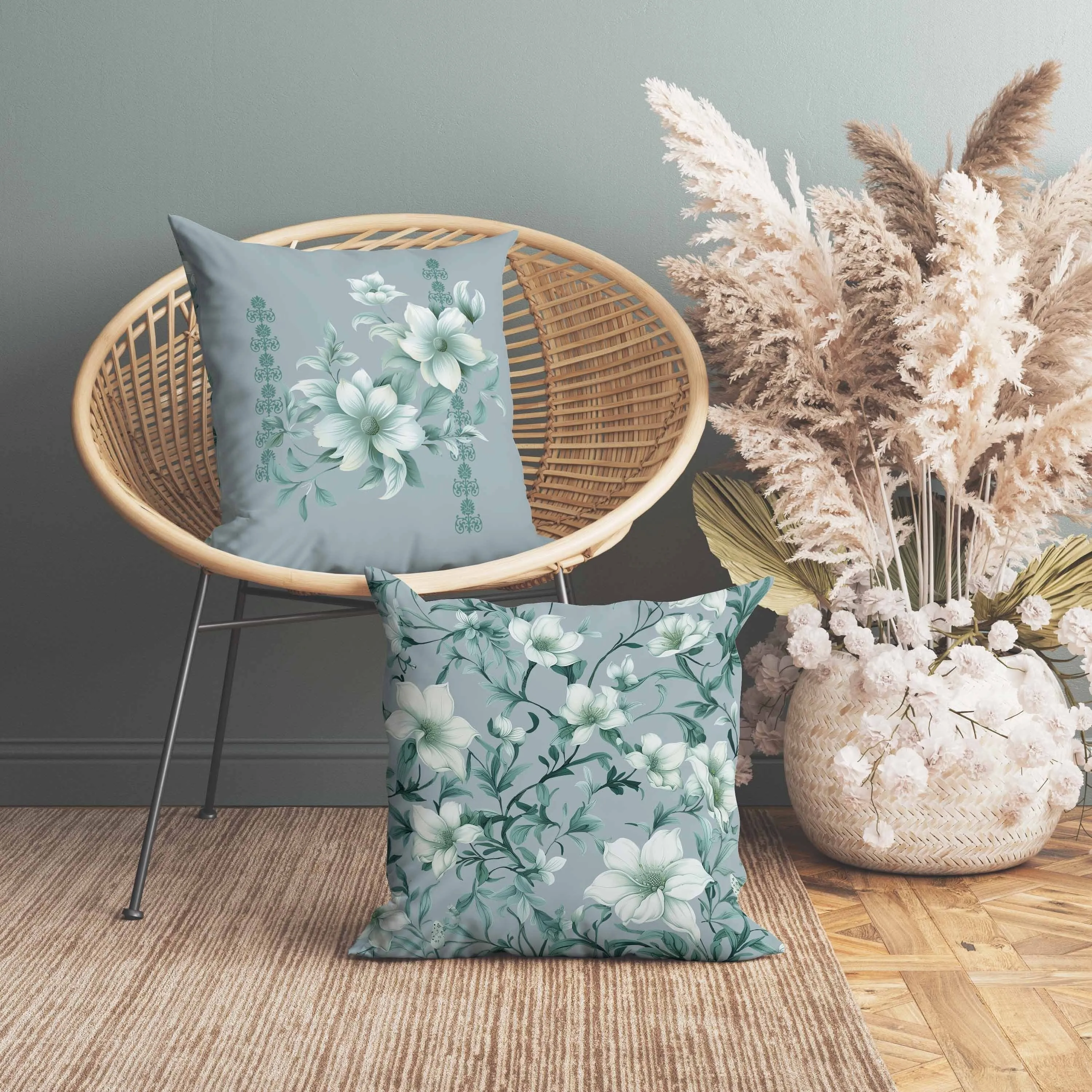Petal Perfection Faux Suede Reversible Throw Pillow Mint and Green