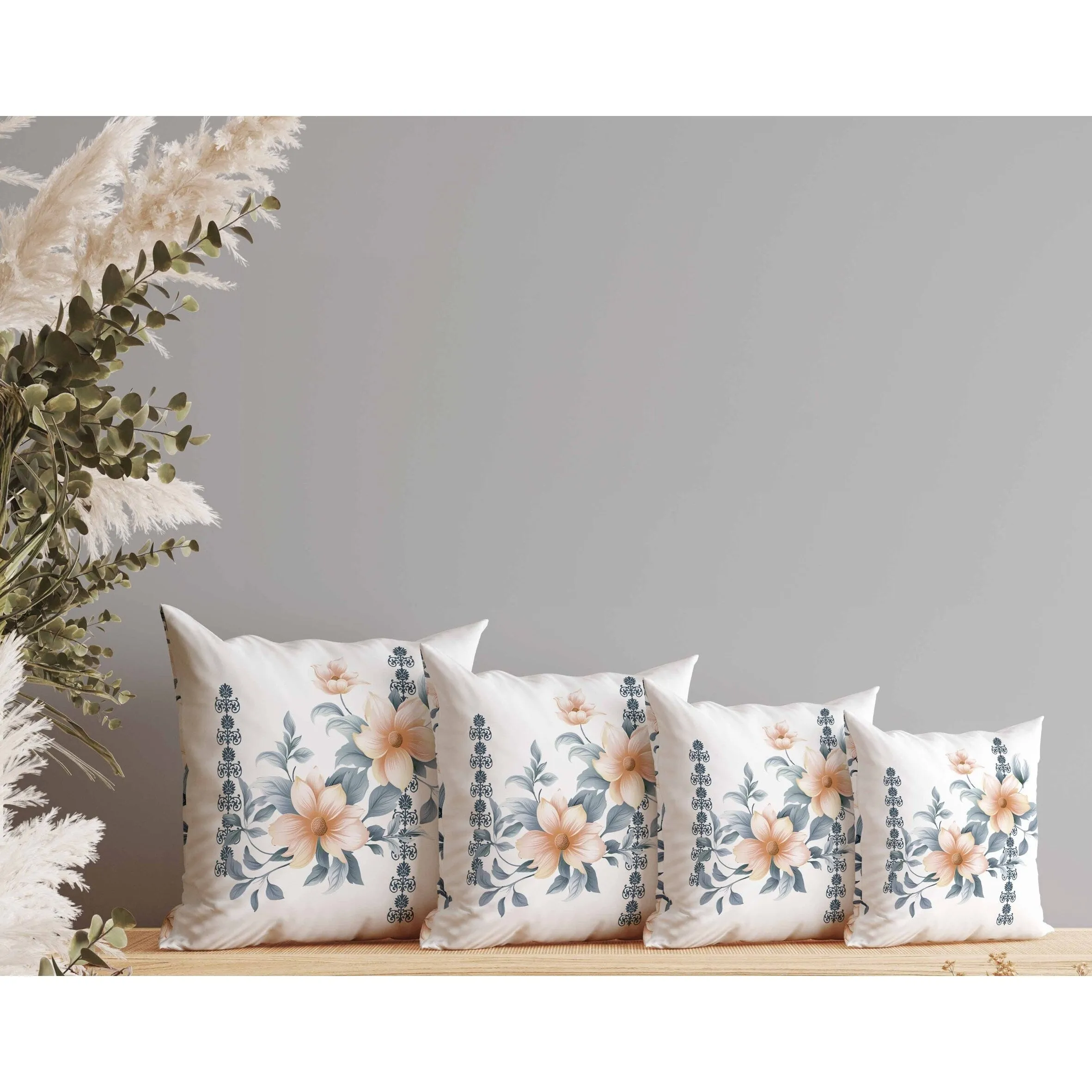 Petal Perfection Faux Suede Reversible Throw Pillow White and Blue
