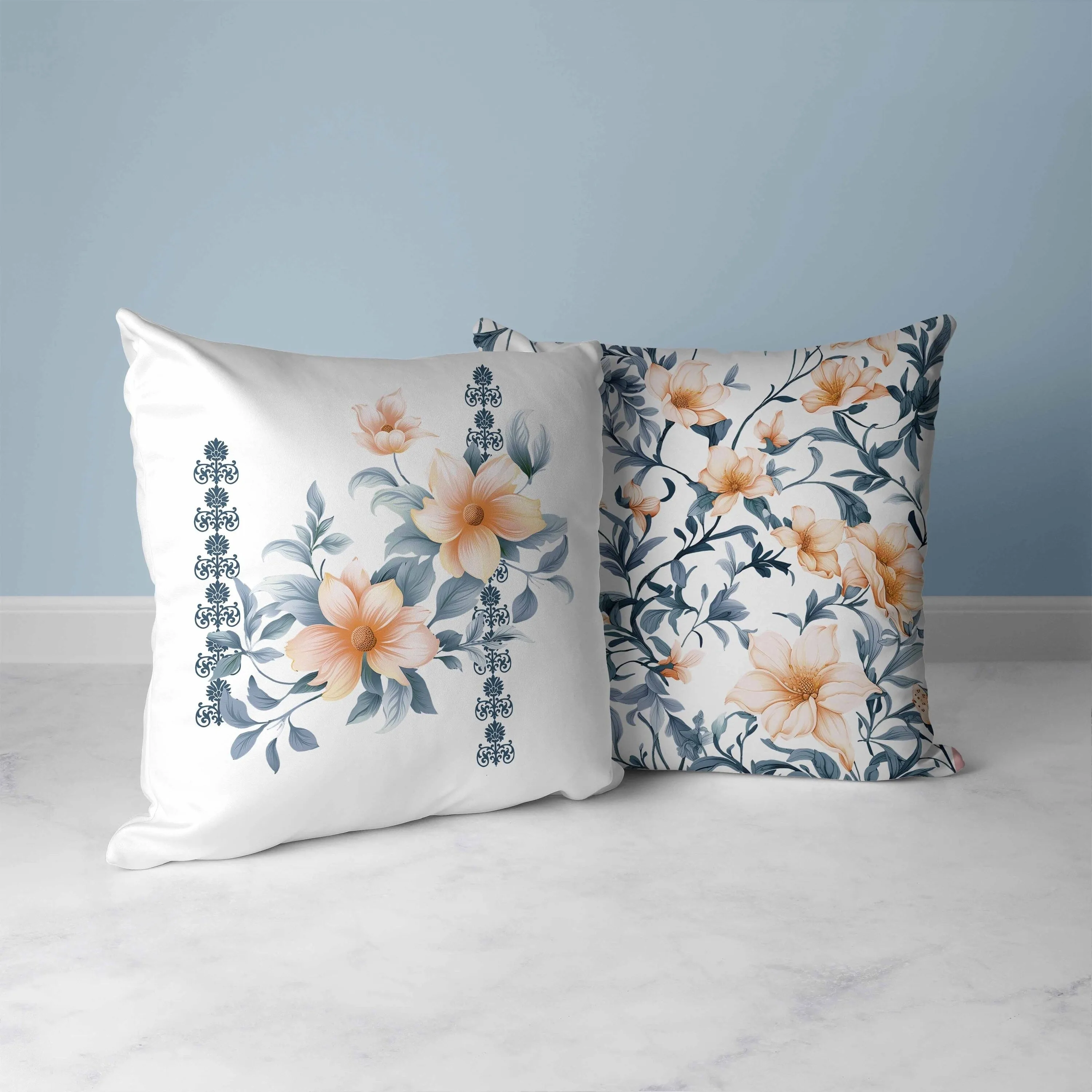 Petal Perfection Faux Suede Reversible Throw Pillow White and Blue