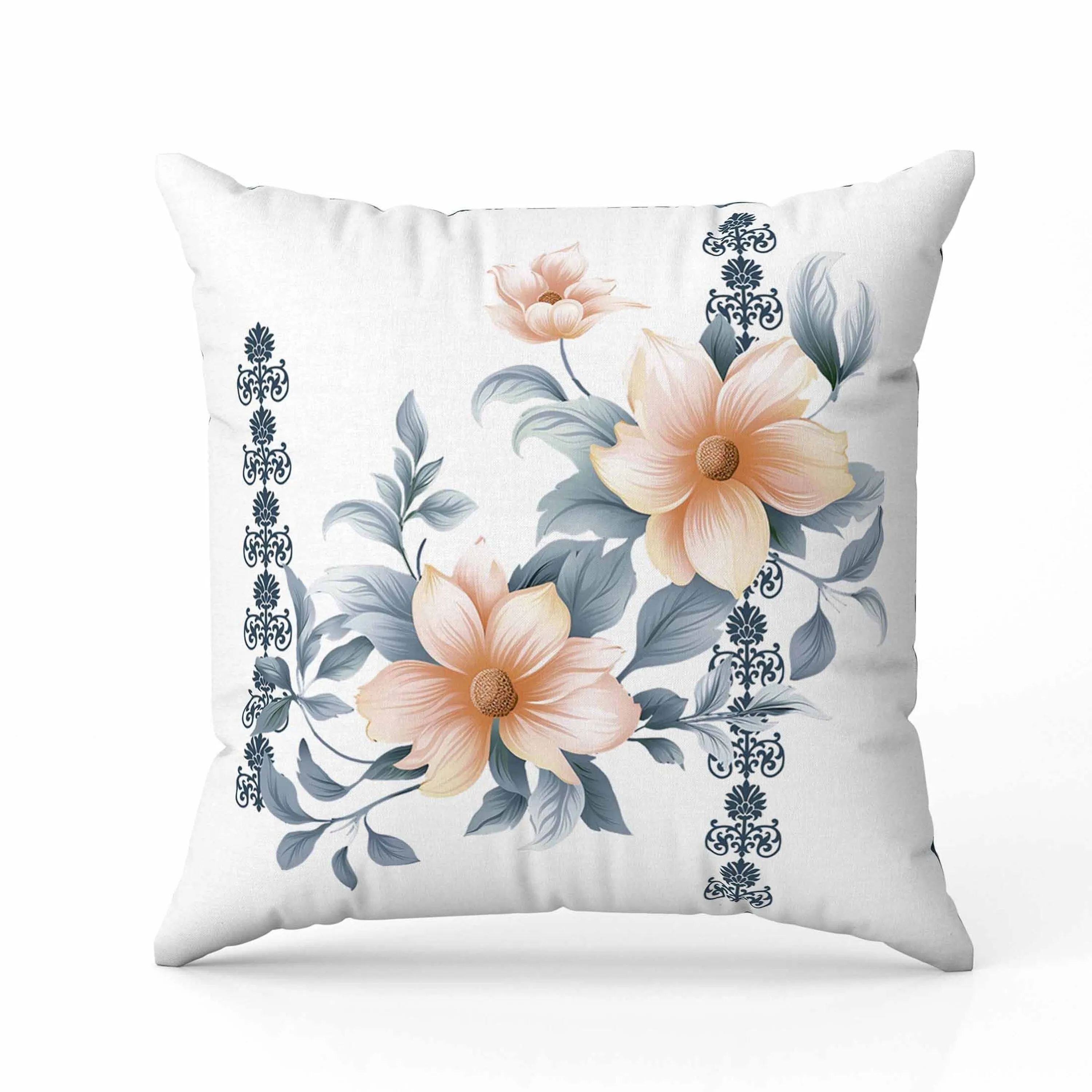 Petal Perfection Faux Suede Reversible Throw Pillow White and Blue