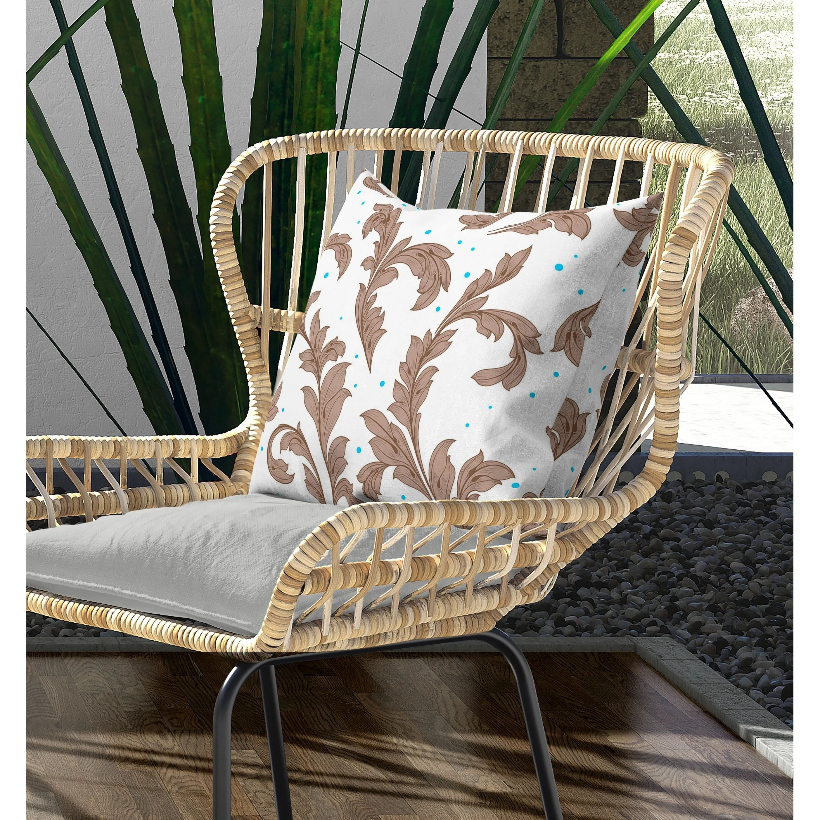 Petal Perfection Indoor/Outdoor Reversible Throw Pillow White and Brown