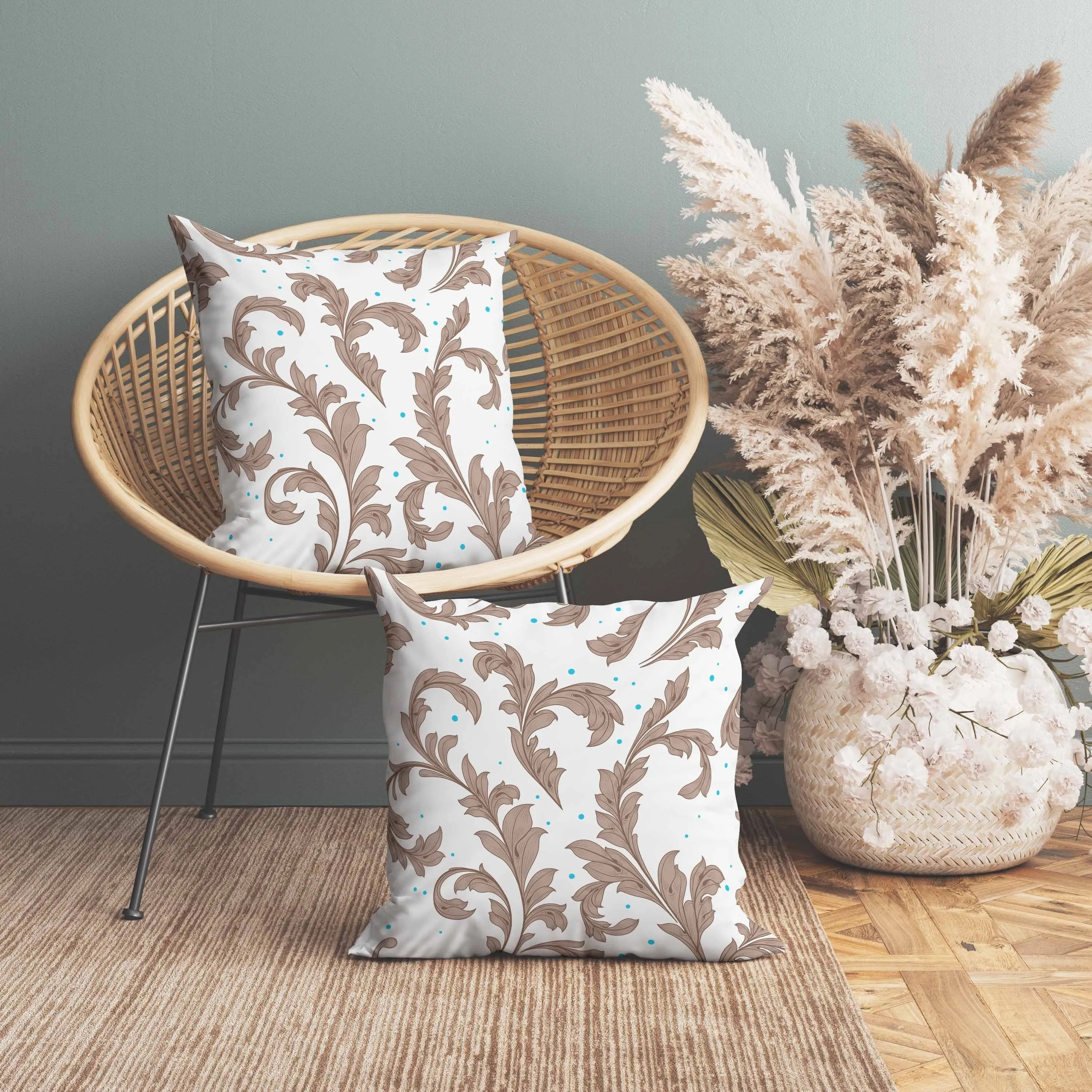Petal Perfection Indoor/Outdoor Reversible Throw Pillow White and Brown