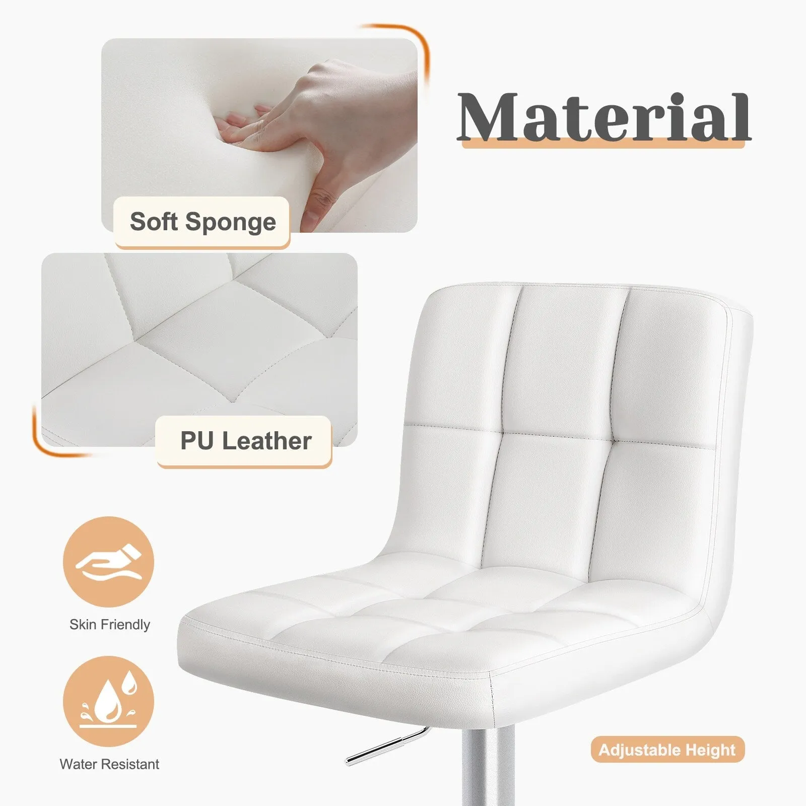 PU Leather Swivel Stools with Backrest & Footrest. Set of 2