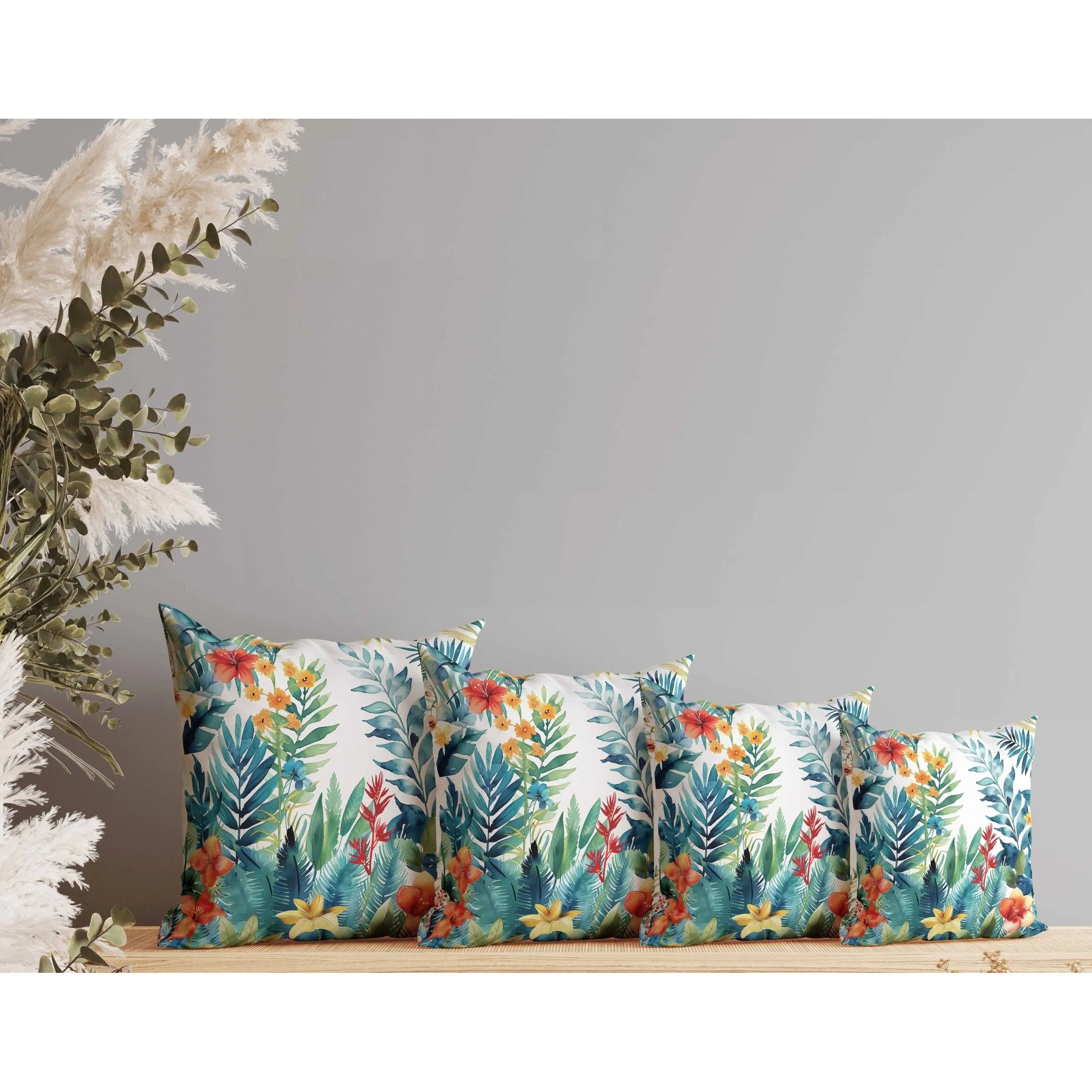 Rainforest Dream Faux Suede Reversible Throw Pillow Blue and Green