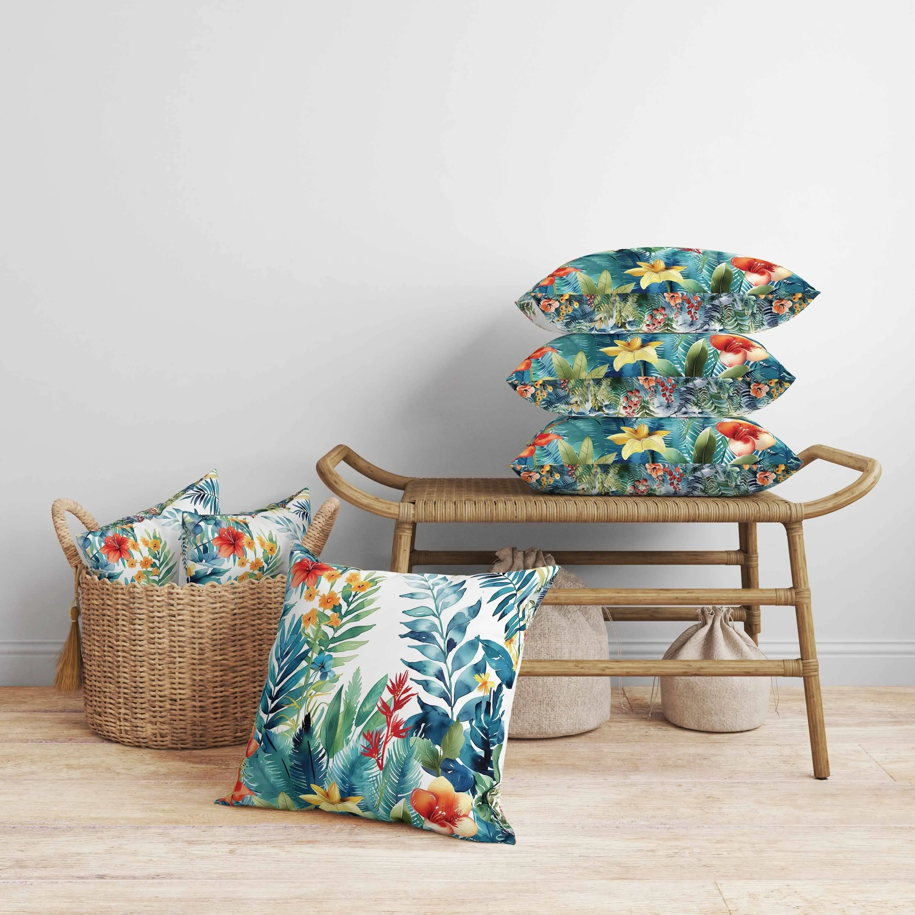Rainforest Dream Faux Suede Reversible Throw Pillow Blue and Green