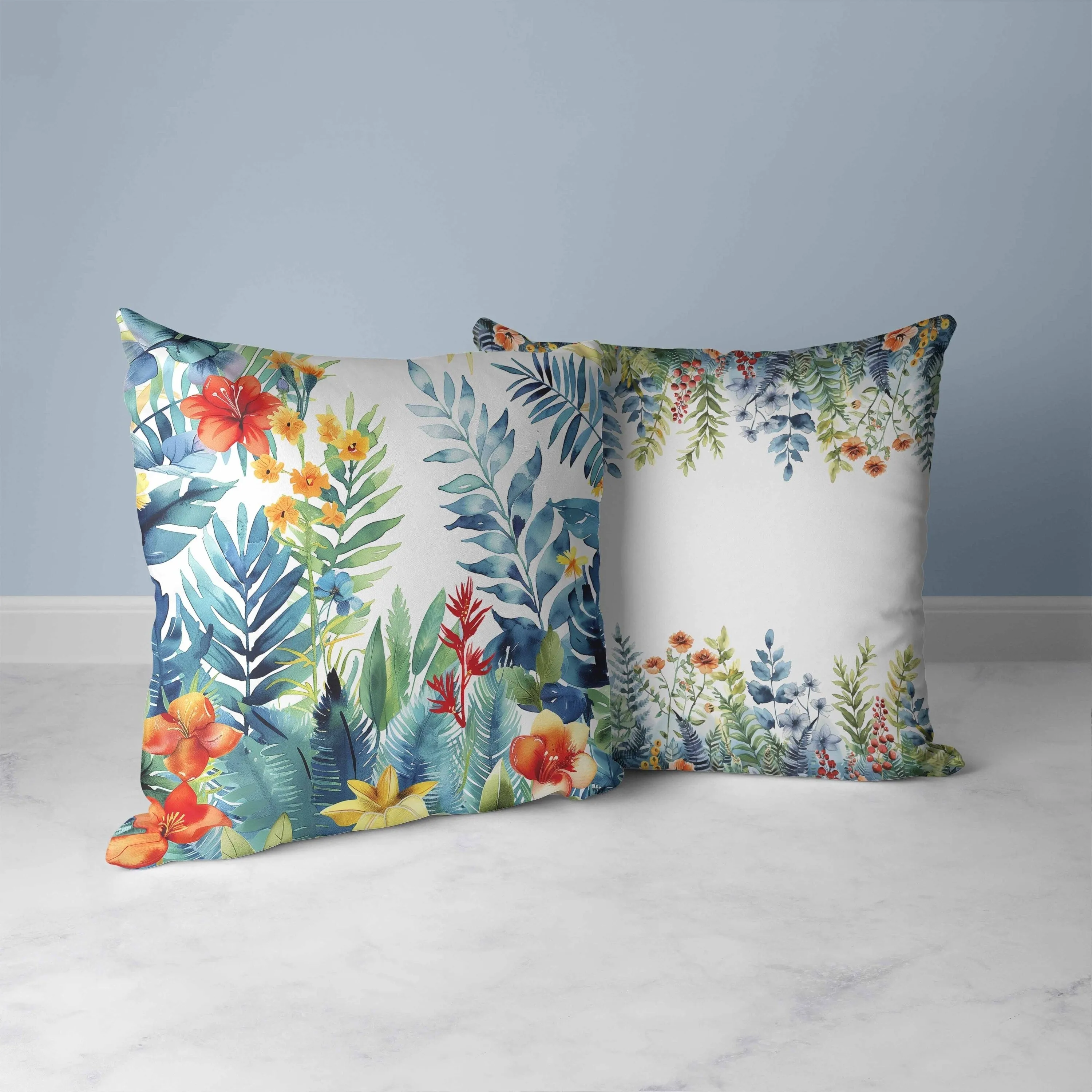 Rainforest Dream Faux Suede Reversible Throw Pillow Blue and Green