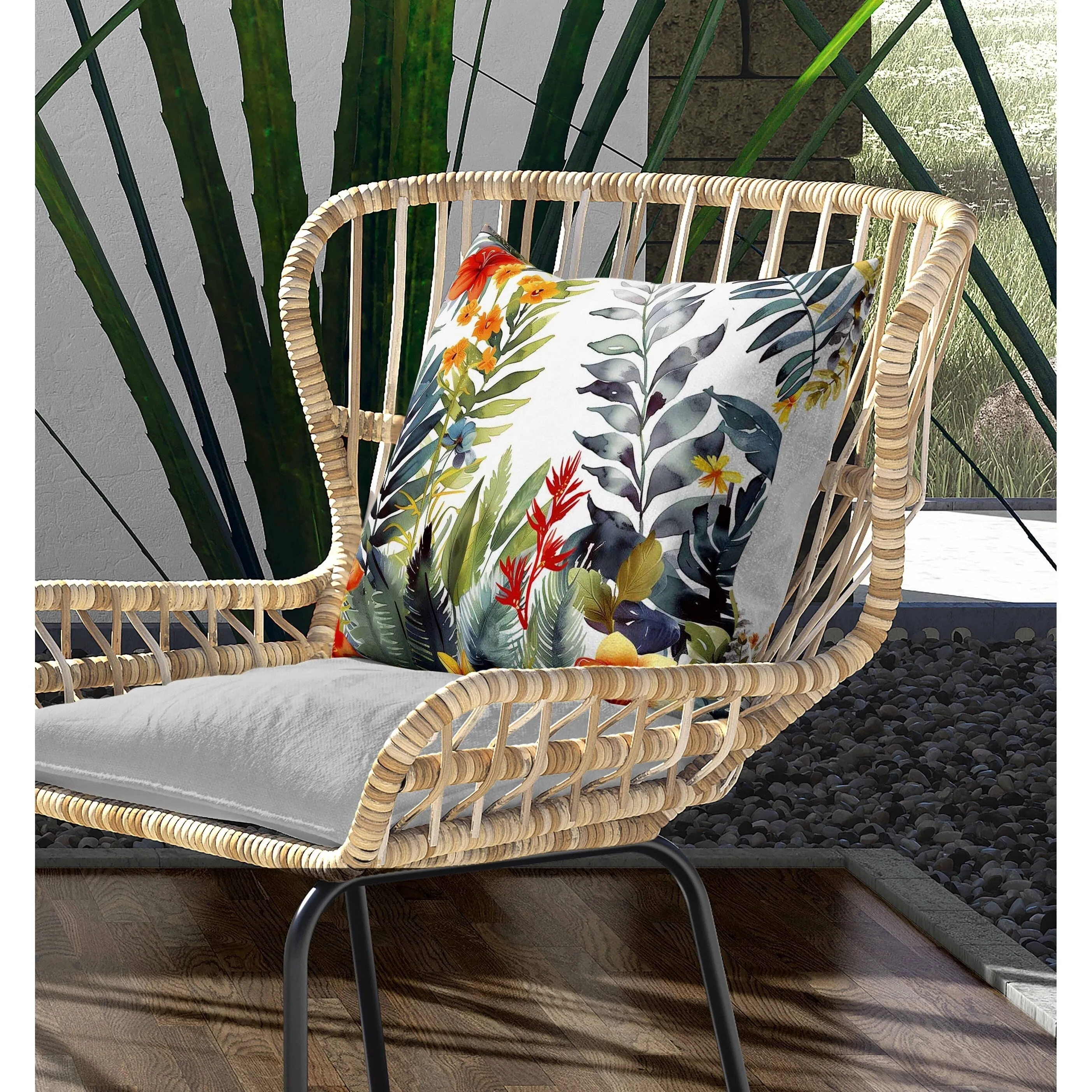 Rainforest Dream Indoor/Outdoor Reversible Throw Pillow Blue and Yellow