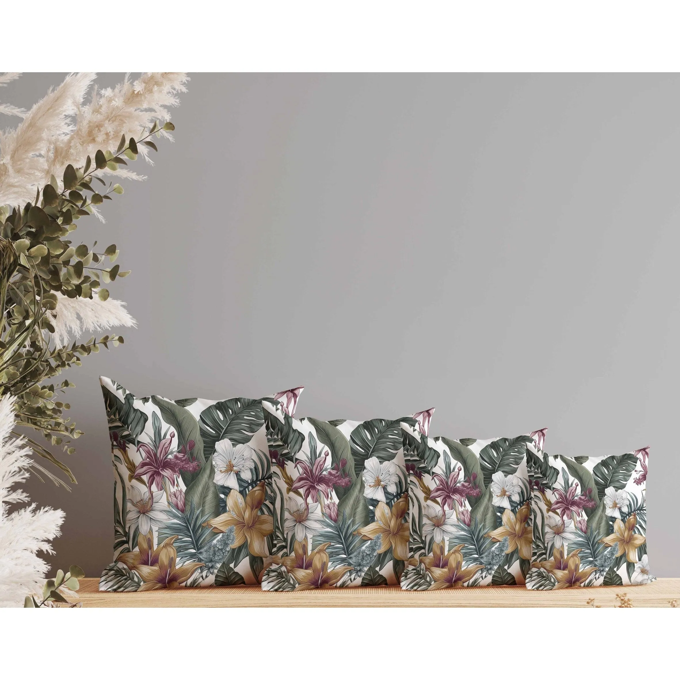 Rainforest Reverie Faux Suede Reversible Throw Pillow White and Multi