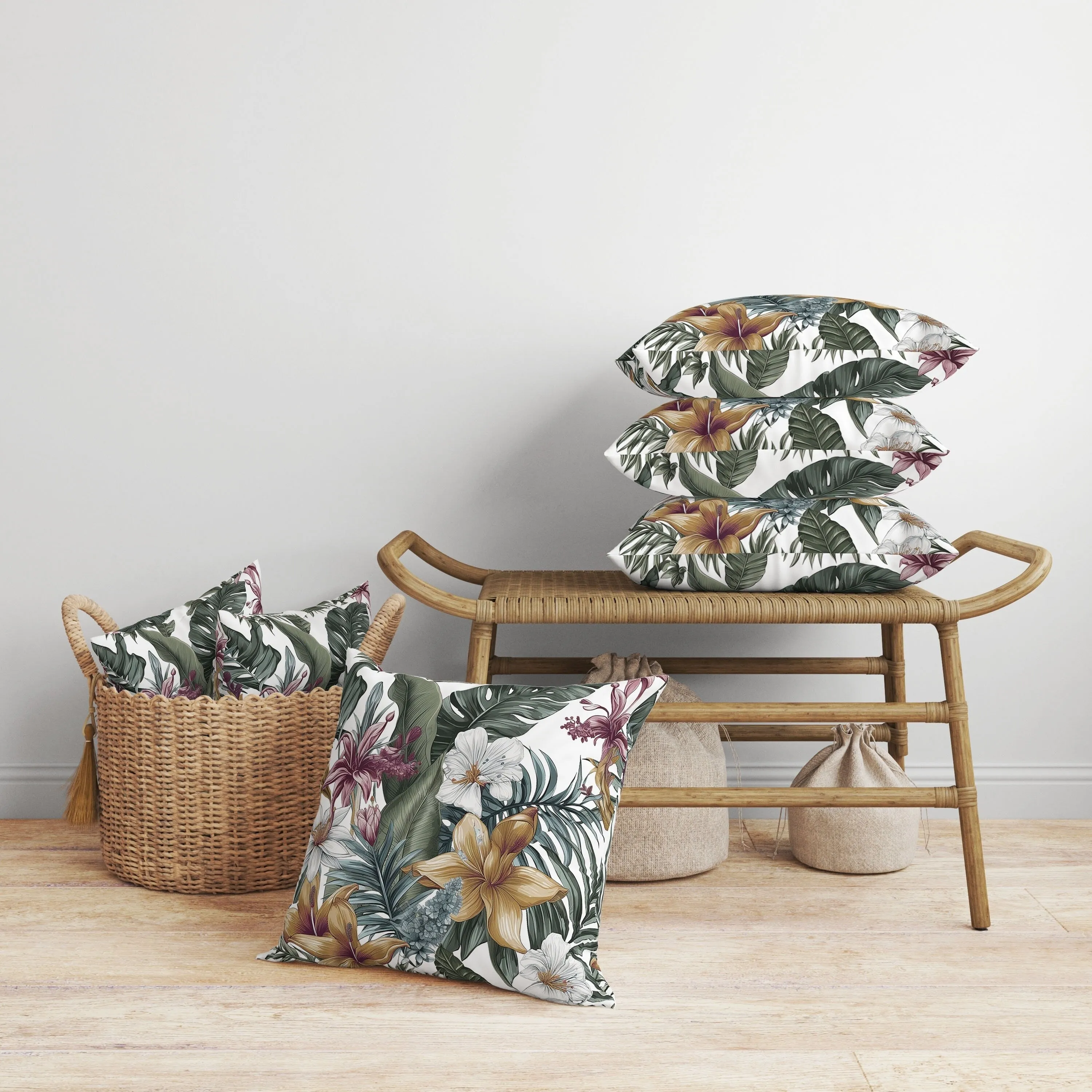 Rainforest Reverie Faux Suede Reversible Throw Pillow White and Multi