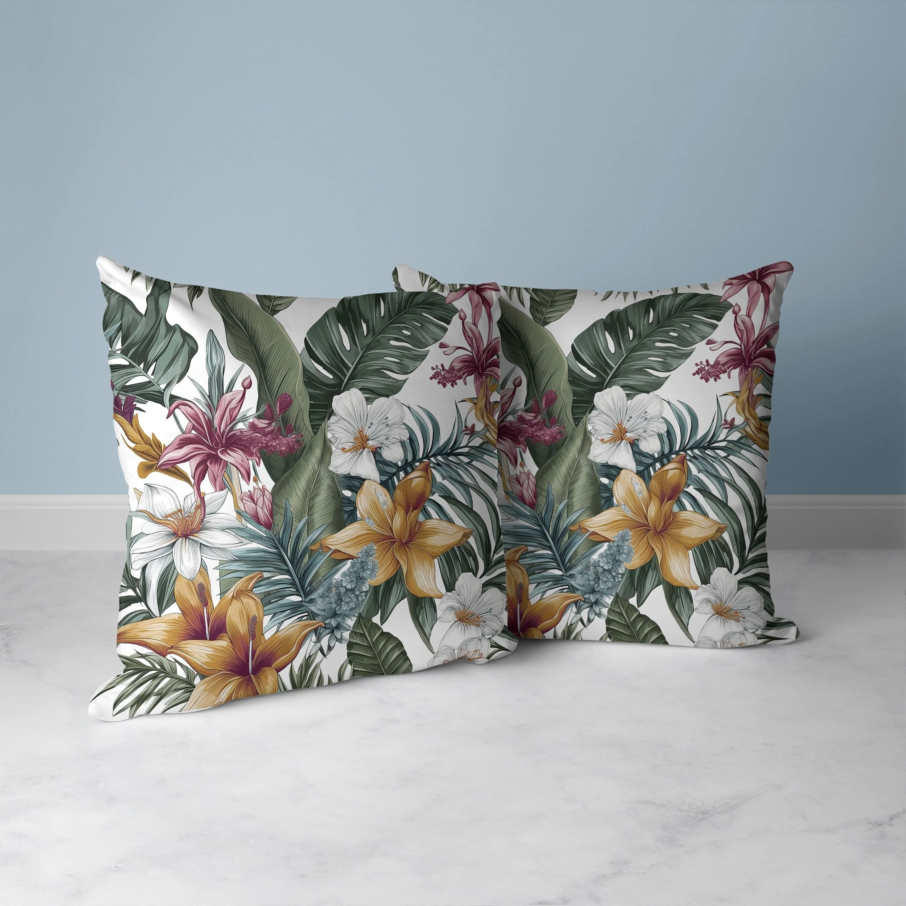 Rainforest Reverie Faux Suede Reversible Throw Pillow White and Multi